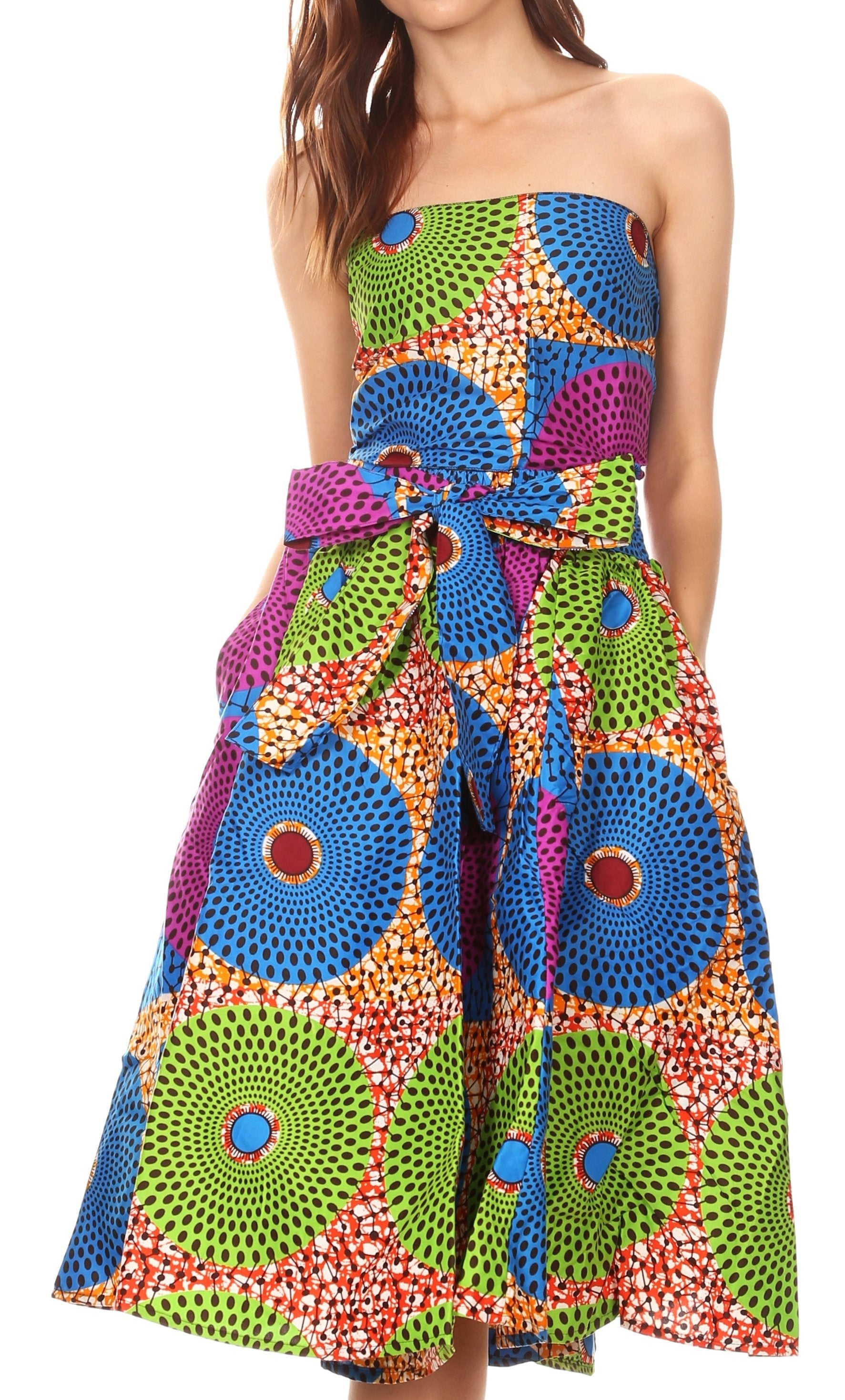 Sakkas Ama Women's Vintage Circle African Ankara Print Midi Skirt with Pockets - Concordia Style Boutique