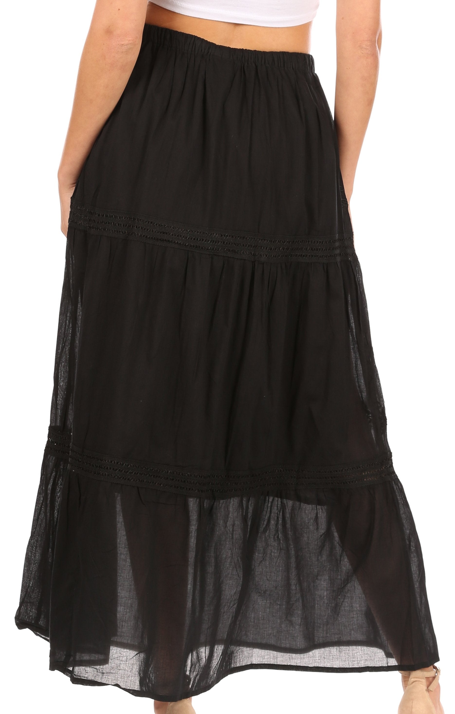 Sakkas Takara Maxi Broomstick Cascading Peasant Skirt with Elastic Waist - Concordia Style Boutique