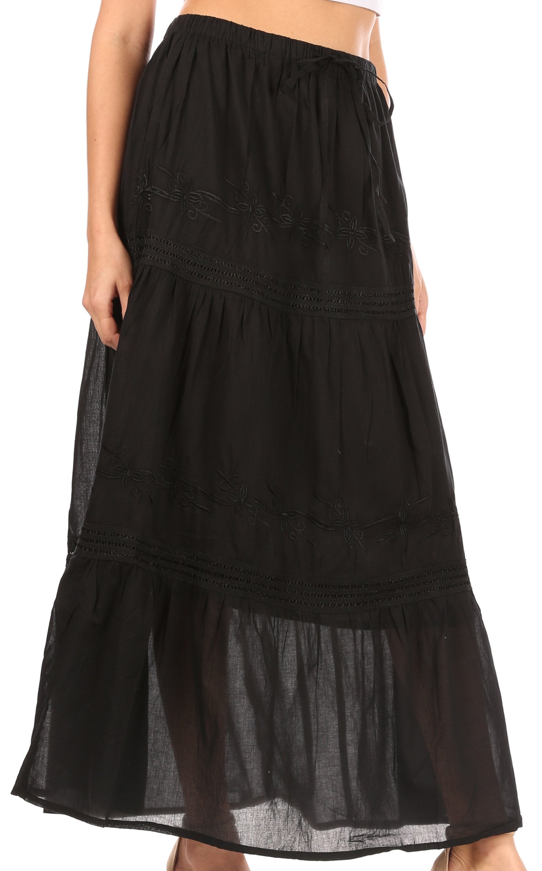Sakkas Takara Maxi Broomstick Cascading Peasant Skirt with Elastic Waist - Concordia Style Boutique