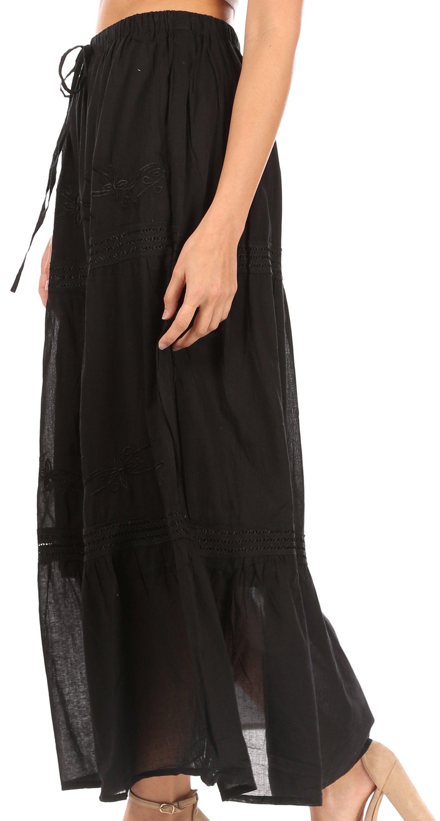 Sakkas Takara Maxi Broomstick Cascading Peasant Skirt with Elastic Waist - Concordia Style Boutique