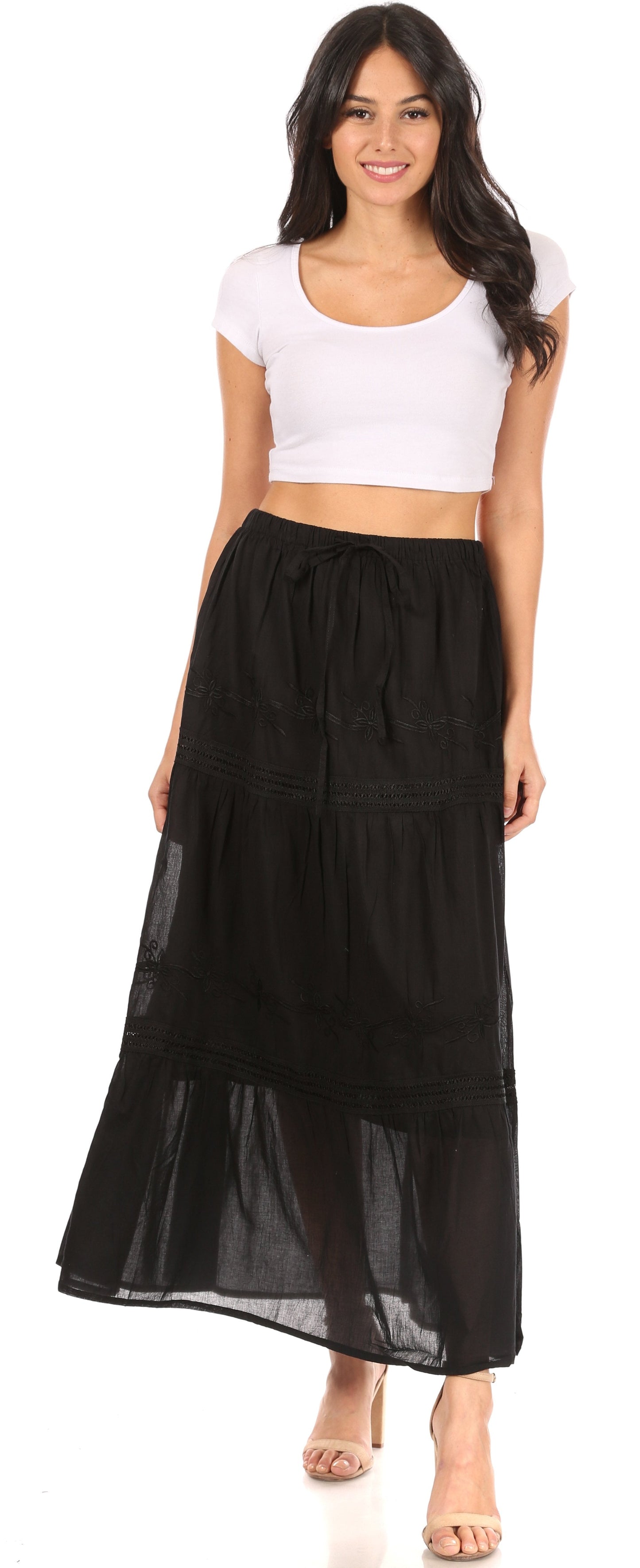 Sakkas Takara Maxi Broomstick Cascading Peasant Skirt with Elastic Waist - Concordia Style Boutique