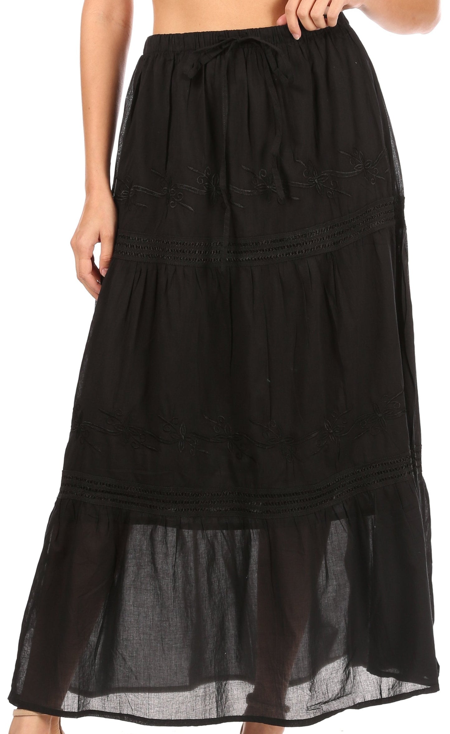 Sakkas Takara Maxi Broomstick Cascading Peasant Skirt with Elastic Waist - Concordia Style Boutique