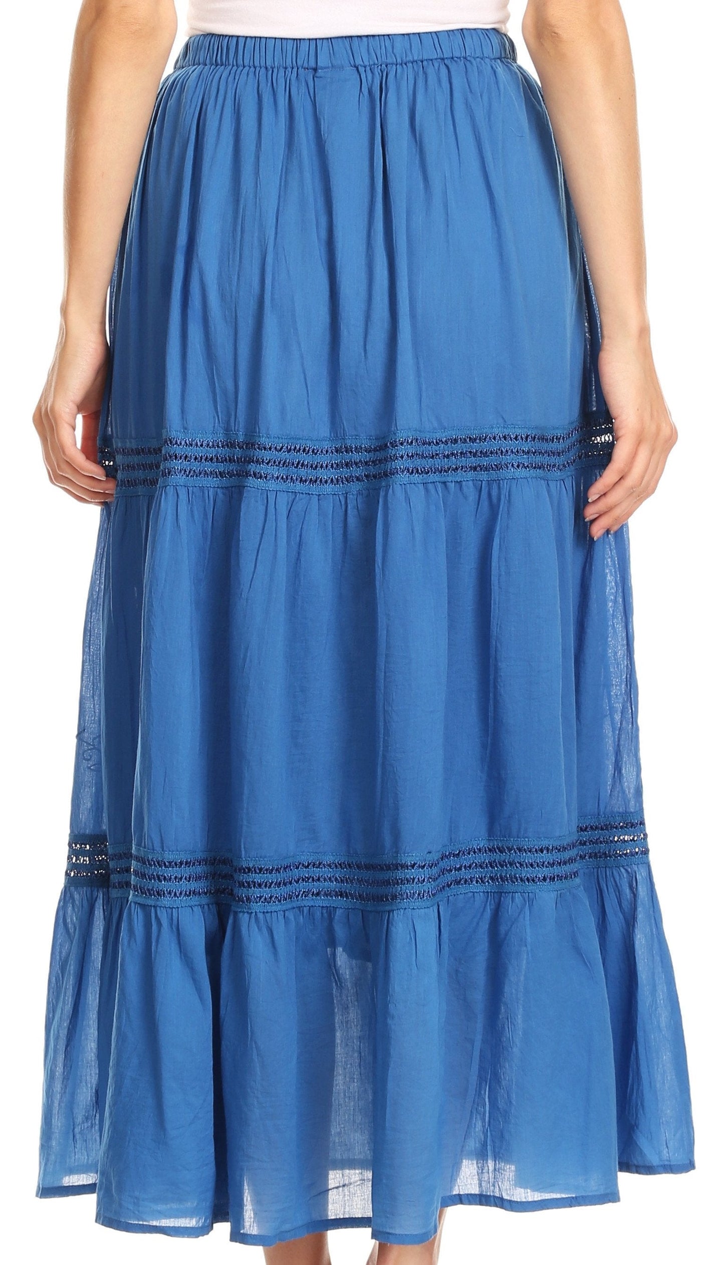 Sakkas Takara Maxi Broomstick Cascading Peasant Skirt with Elastic Waist - Concordia Style Boutique