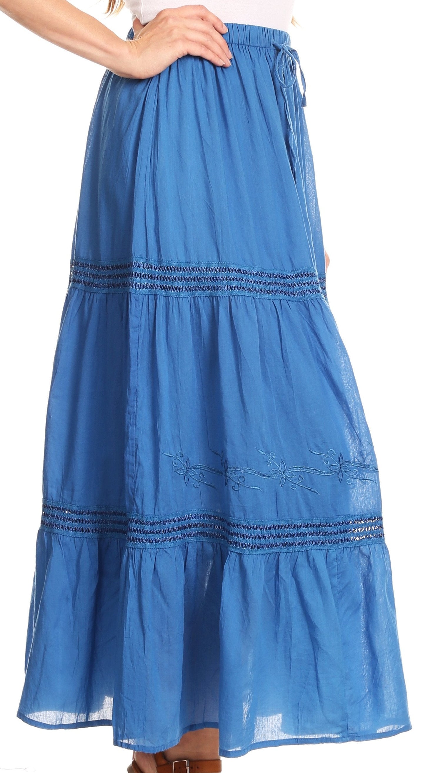 Sakkas Takara Maxi Broomstick Cascading Peasant Skirt with Elastic Waist - Concordia Style Boutique