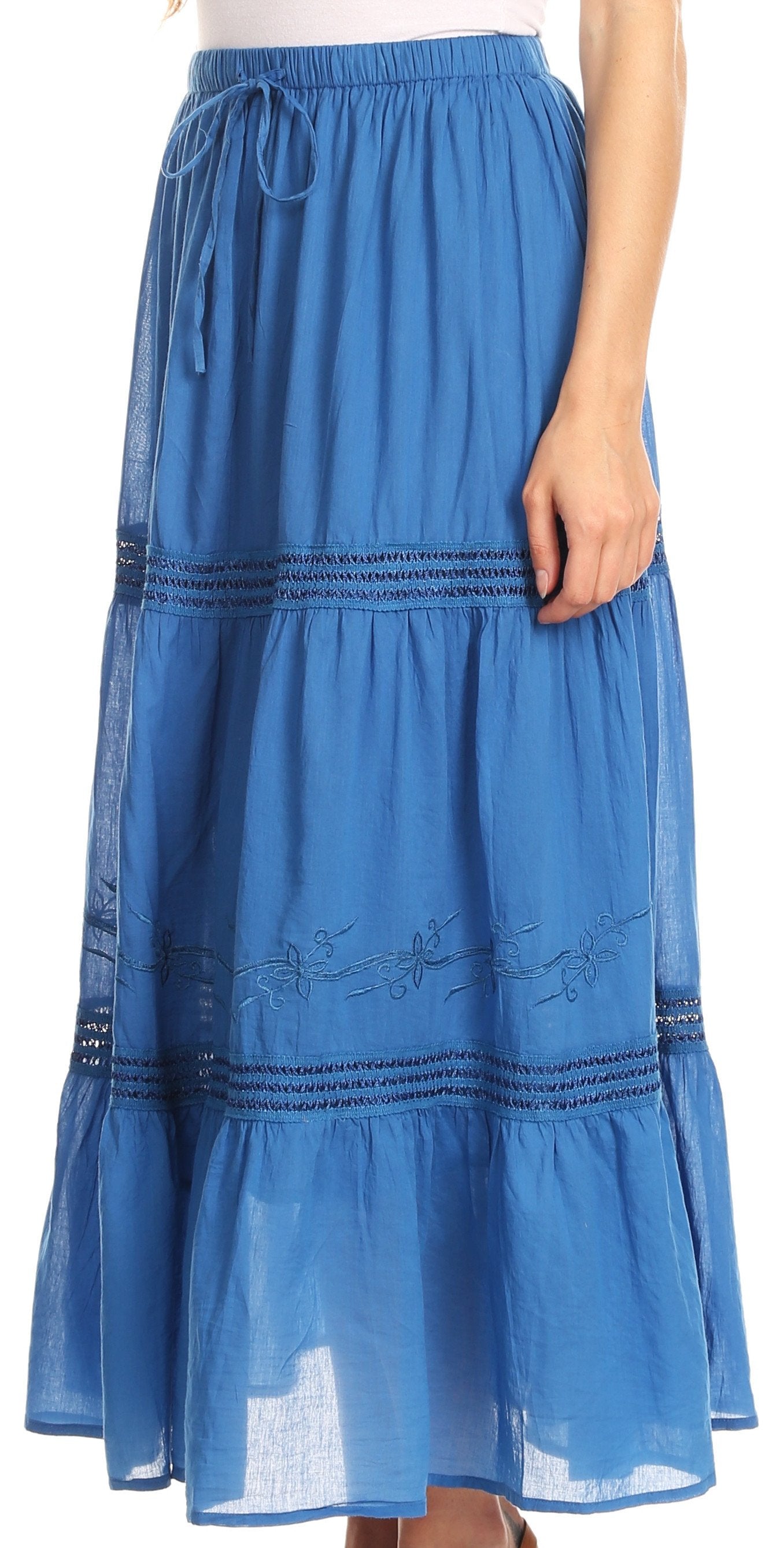 Sakkas Takara Maxi Broomstick Cascading Peasant Skirt with Elastic Waist - Concordia Style Boutique