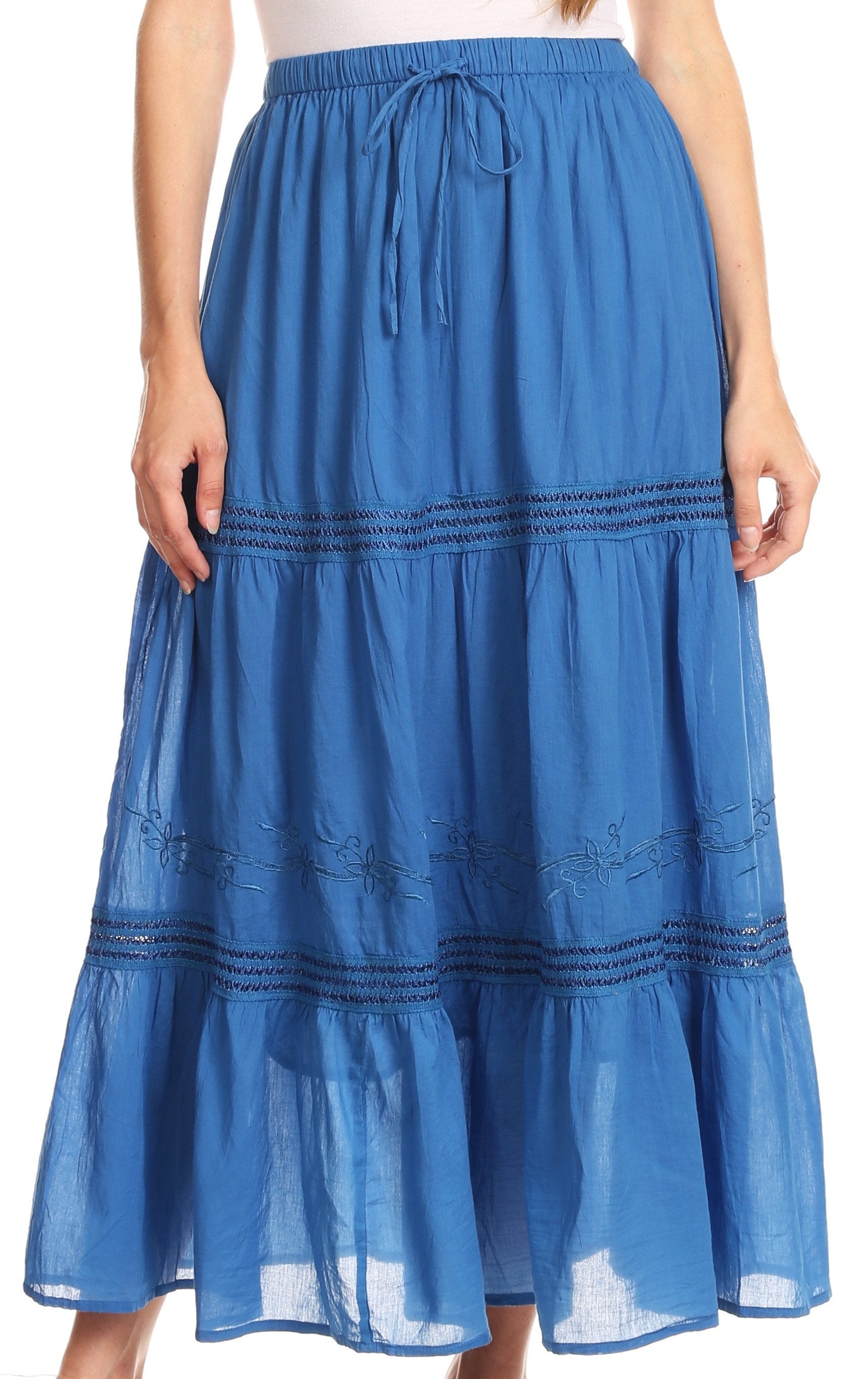 Sakkas Takara Maxi Broomstick Cascading Peasant Skirt with Elastic Waist - Concordia Style Boutique