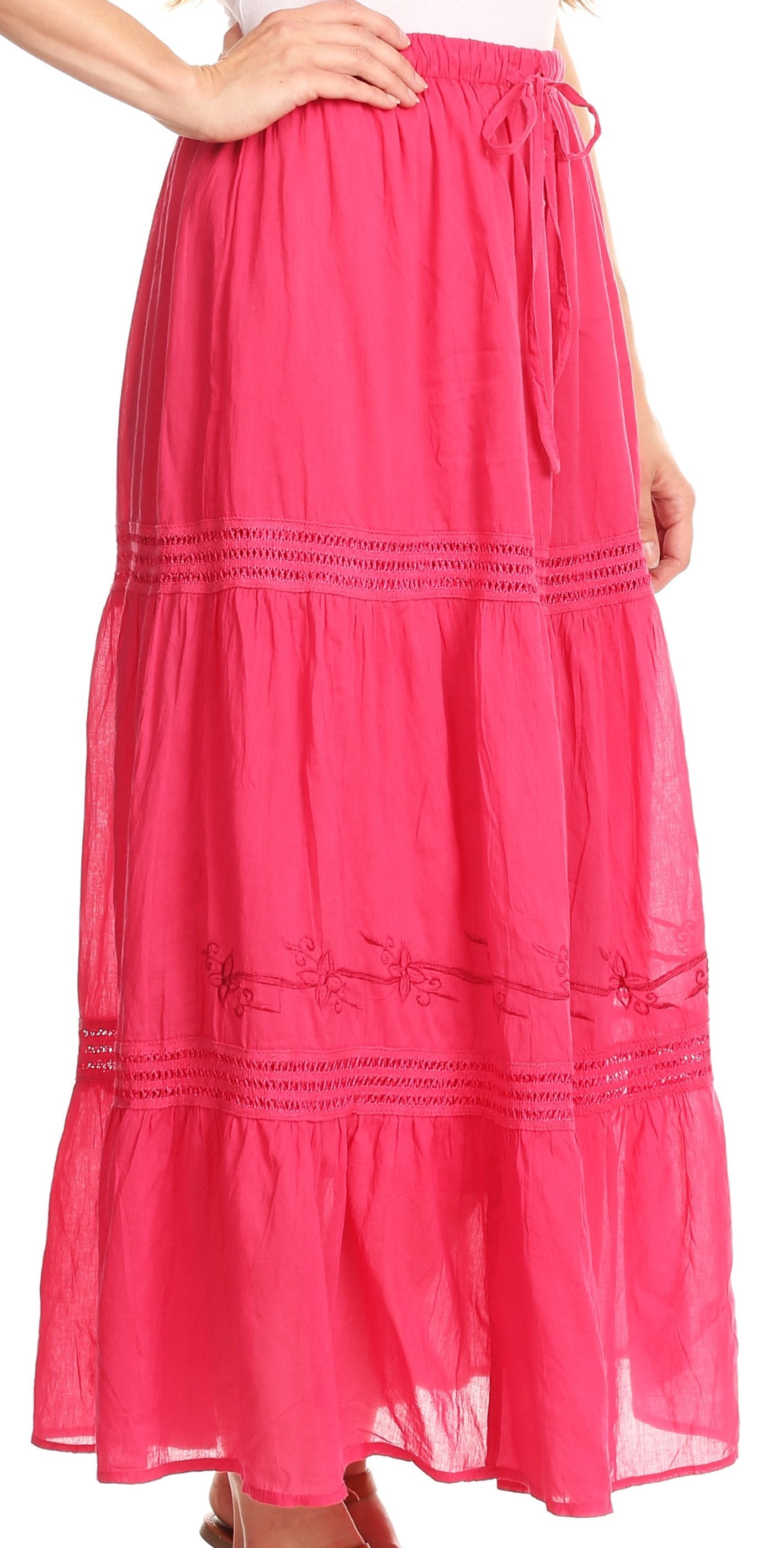 Sakkas Takara Maxi Broomstick Cascading Peasant Skirt with Elastic Waist - Concordia Style Boutique