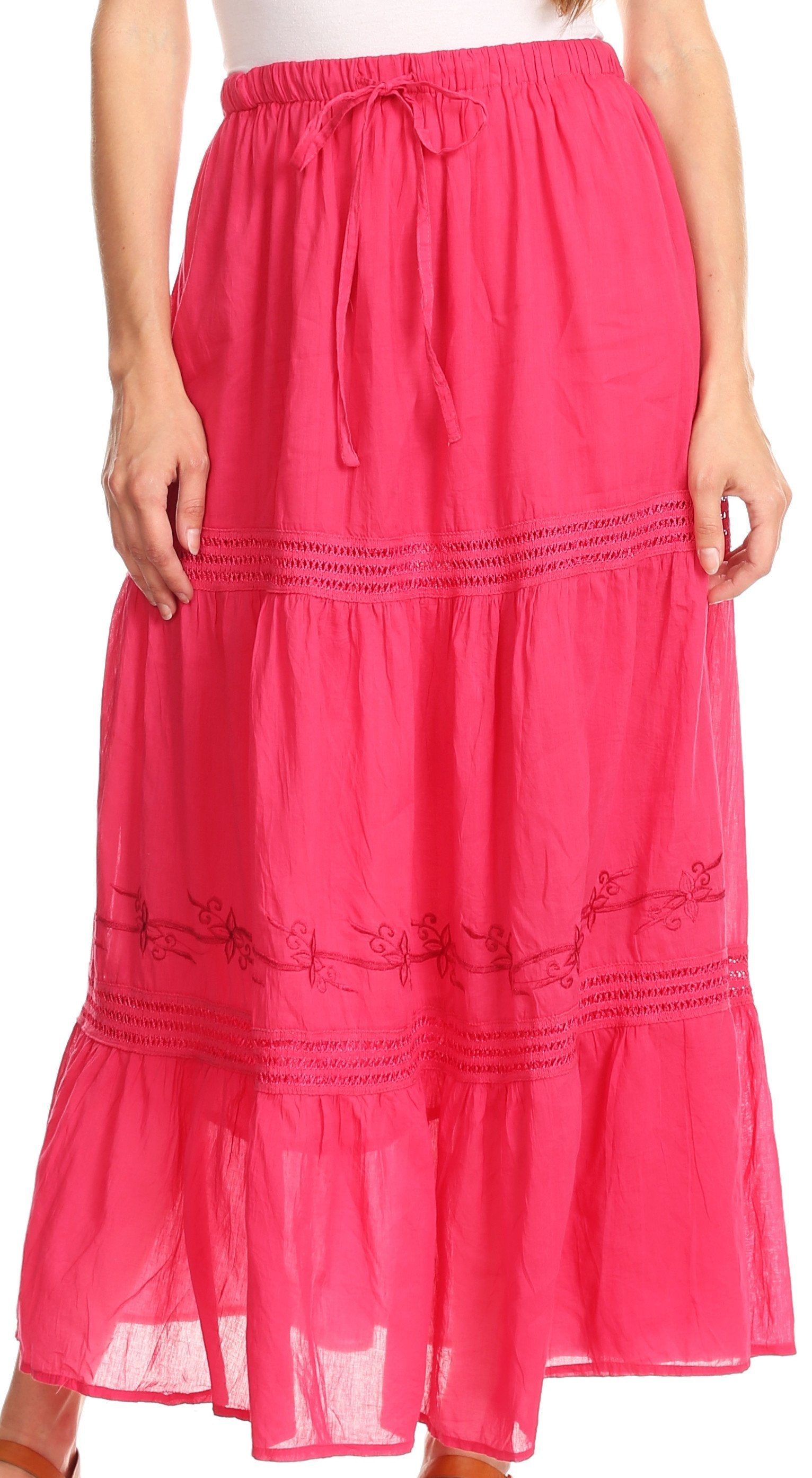Sakkas Takara Maxi Broomstick Cascading Peasant Skirt with Elastic Waist - Concordia Style Boutique