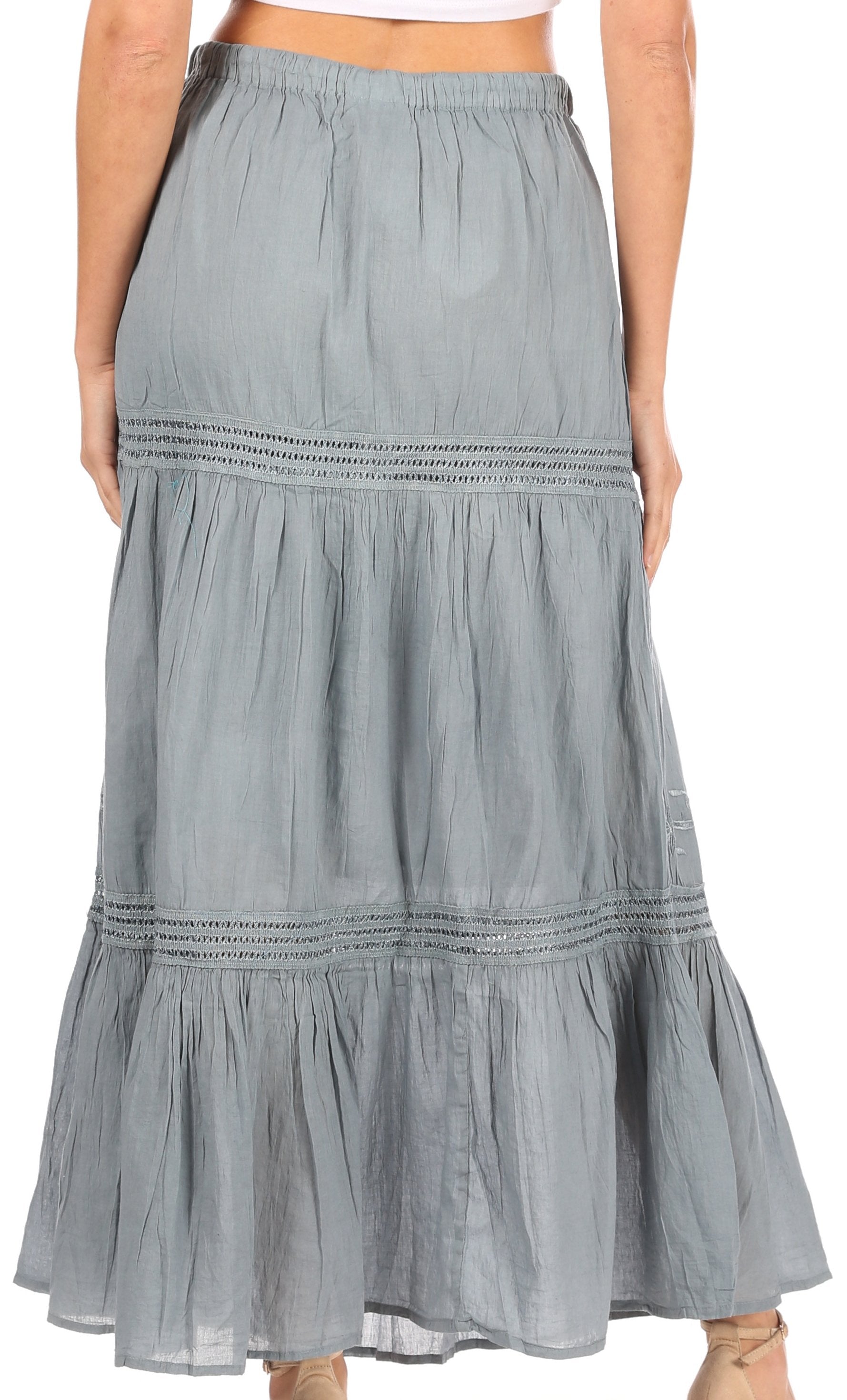 Sakkas Takara Maxi Broomstick Cascading Peasant Skirt with Elastic Waist - Concordia Style Boutique