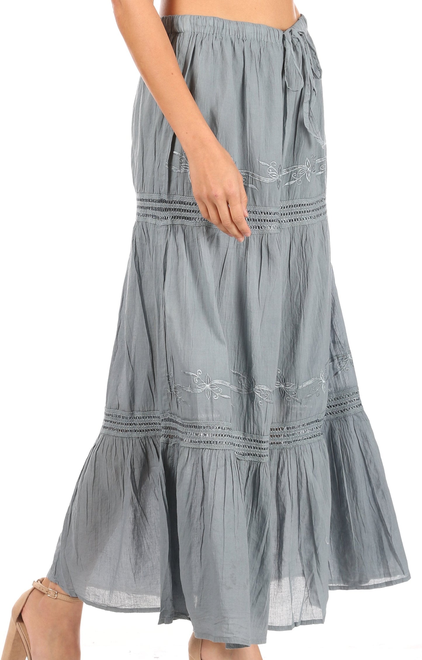 Sakkas Takara Maxi Broomstick Cascading Peasant Skirt with Elastic Waist - Concordia Style Boutique