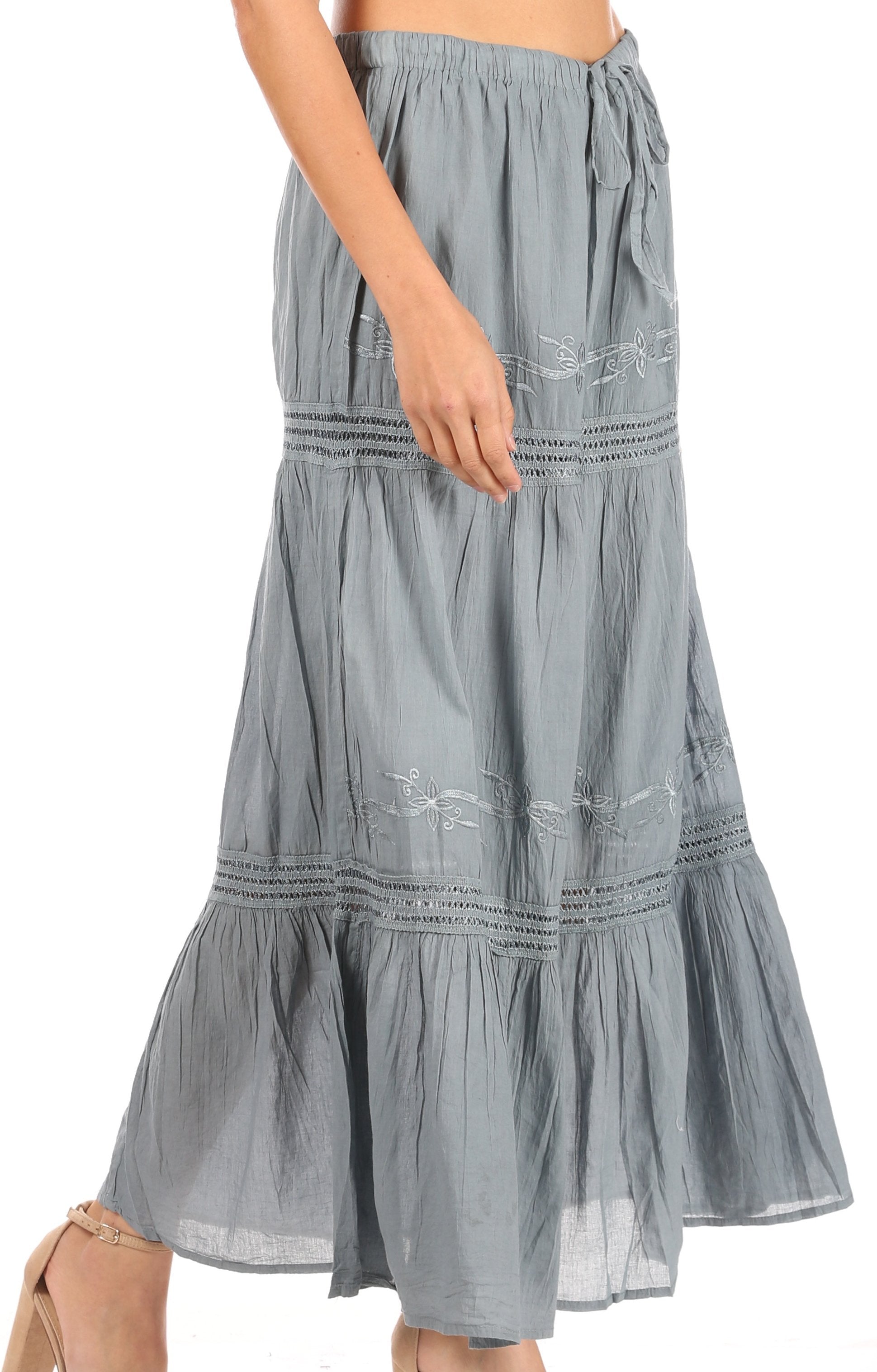 Sakkas Takara Maxi Broomstick Cascading Peasant Skirt with Elastic Waist - Concordia Style Boutique