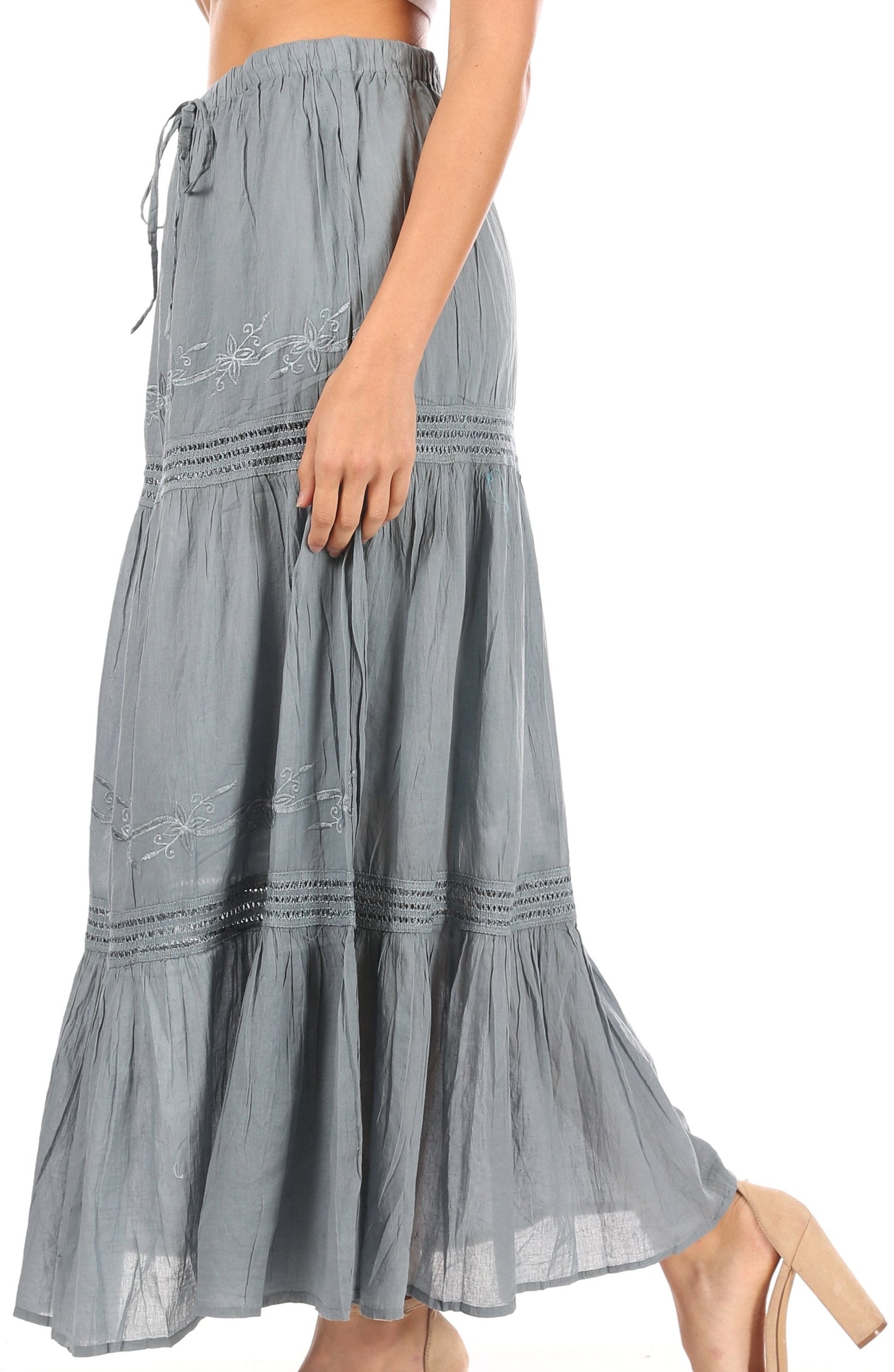 Sakkas Takara Maxi Broomstick Cascading Peasant Skirt with Elastic Waist - Concordia Style Boutique