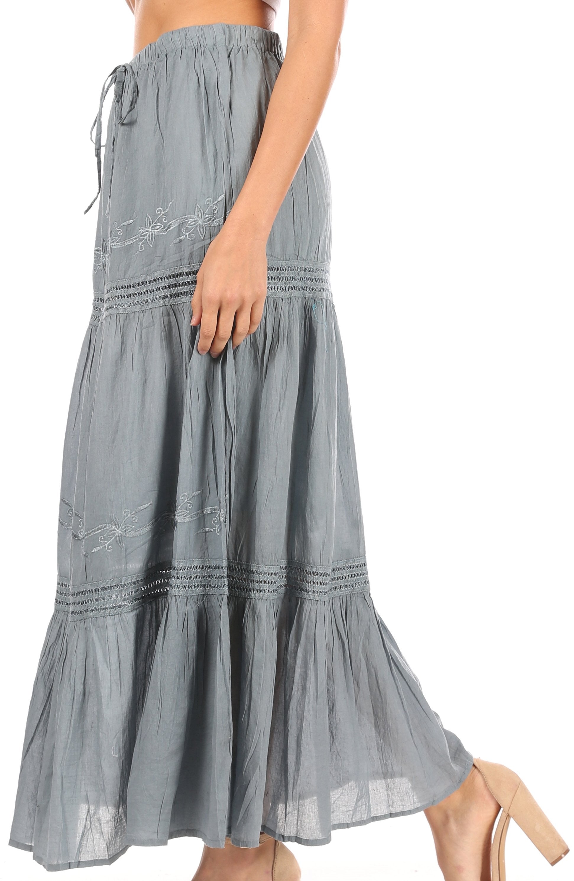 Sakkas Takara Maxi Broomstick Cascading Peasant Skirt with Elastic Waist - Concordia Style Boutique