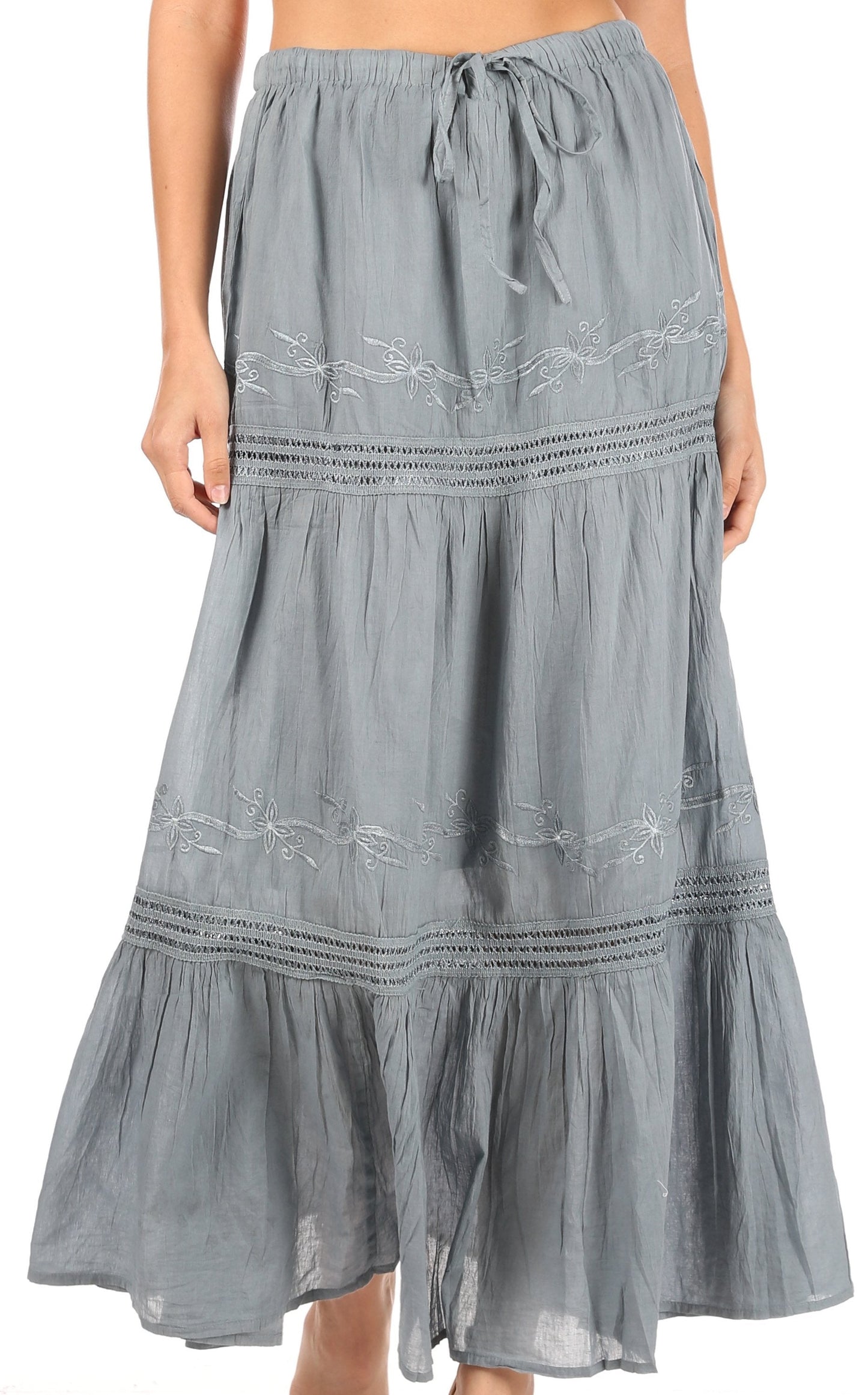 Sakkas Takara Maxi Broomstick Cascading Peasant Skirt with Elastic Waist - Concordia Style Boutique