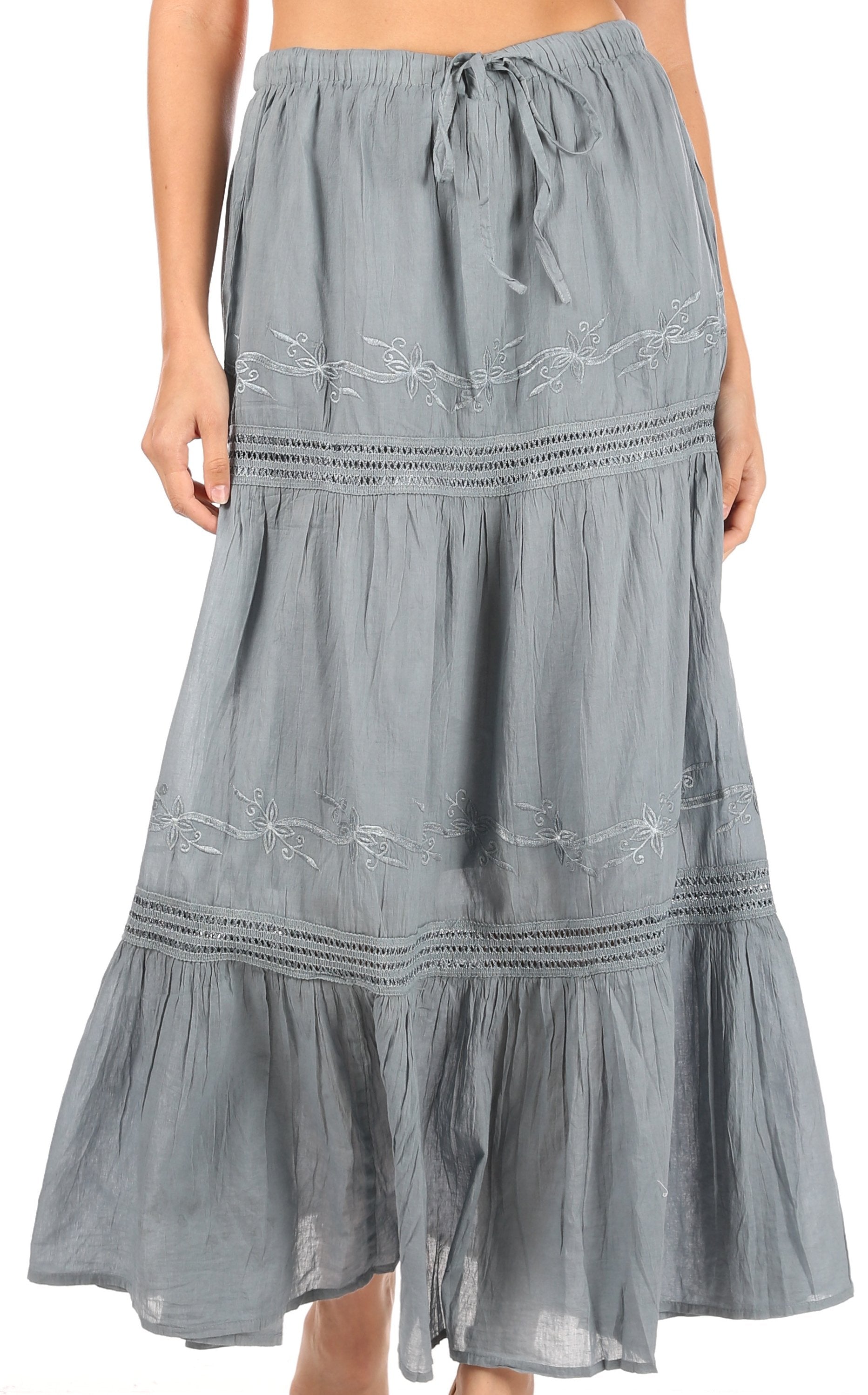 Sakkas Takara Maxi Broomstick Cascading Peasant Skirt with Elastic Waist - Concordia Style Boutique