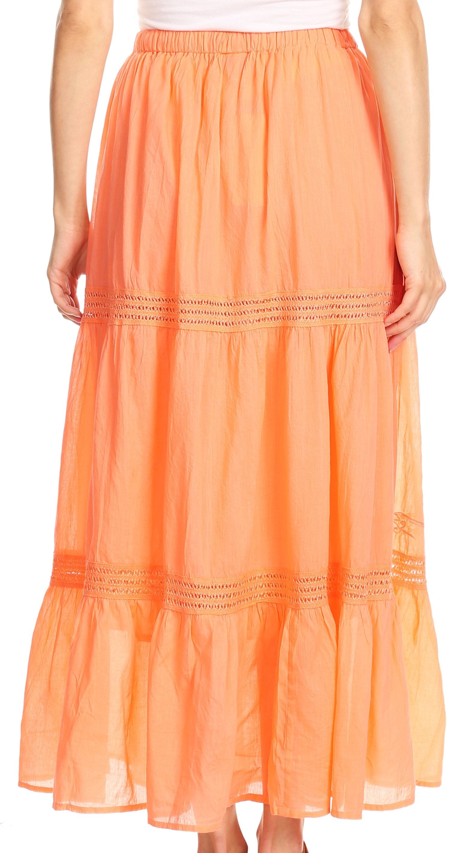 Sakkas Takara Maxi Broomstick Cascading Peasant Skirt with Elastic Waist - Concordia Style Boutique