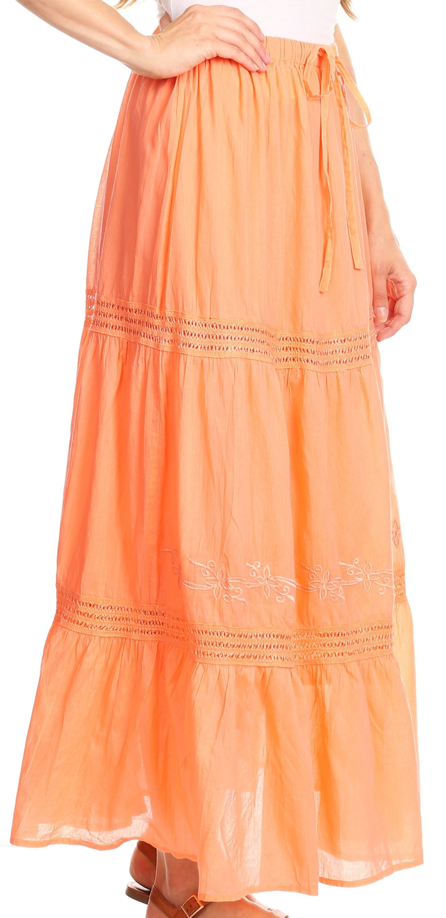 Sakkas Takara Maxi Broomstick Cascading Peasant Skirt with Elastic Waist - Concordia Style Boutique