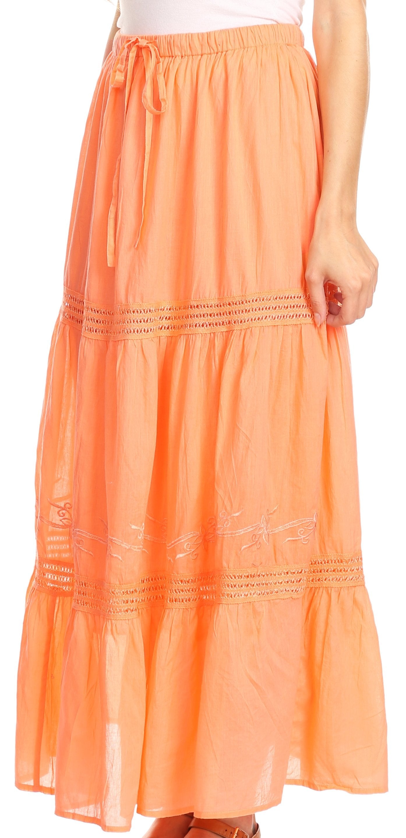 Sakkas Takara Maxi Broomstick Cascading Peasant Skirt with Elastic Waist - Concordia Style Boutique