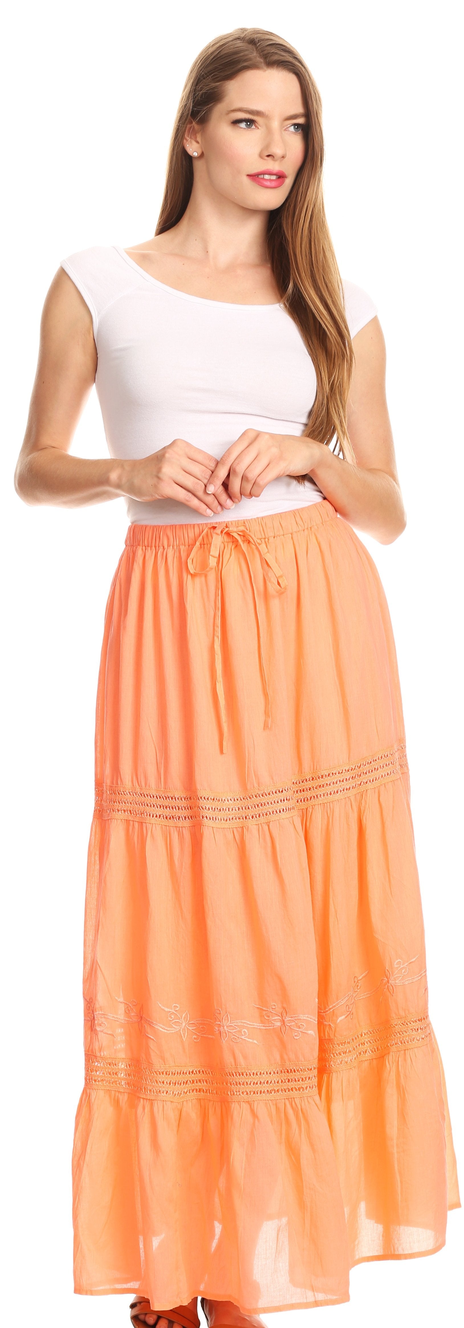 Sakkas Takara Maxi Broomstick Cascading Peasant Skirt with Elastic Waist - Concordia Style Boutique