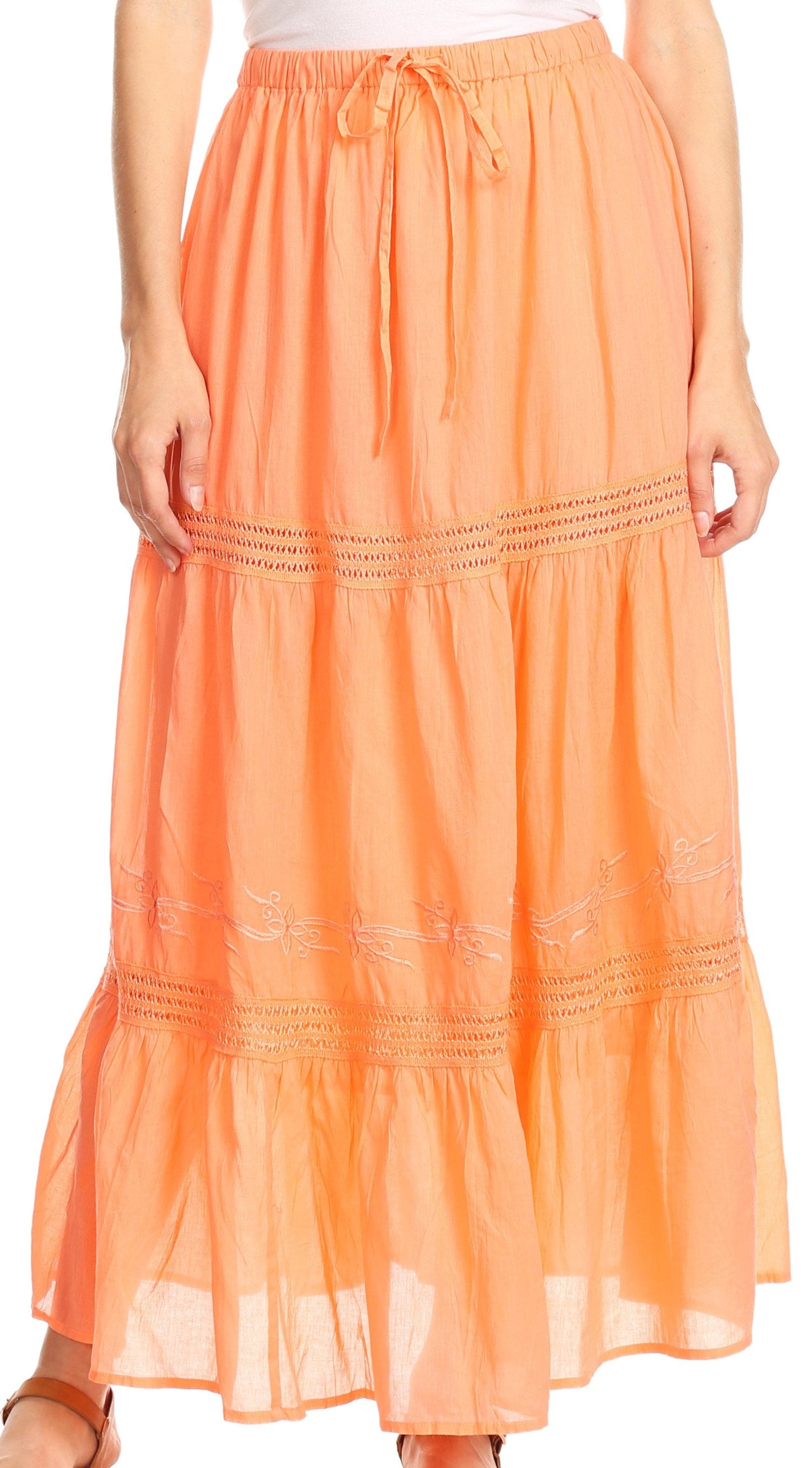 Sakkas Takara Maxi Broomstick Cascading Peasant Skirt with Elastic Waist - Concordia Style Boutique