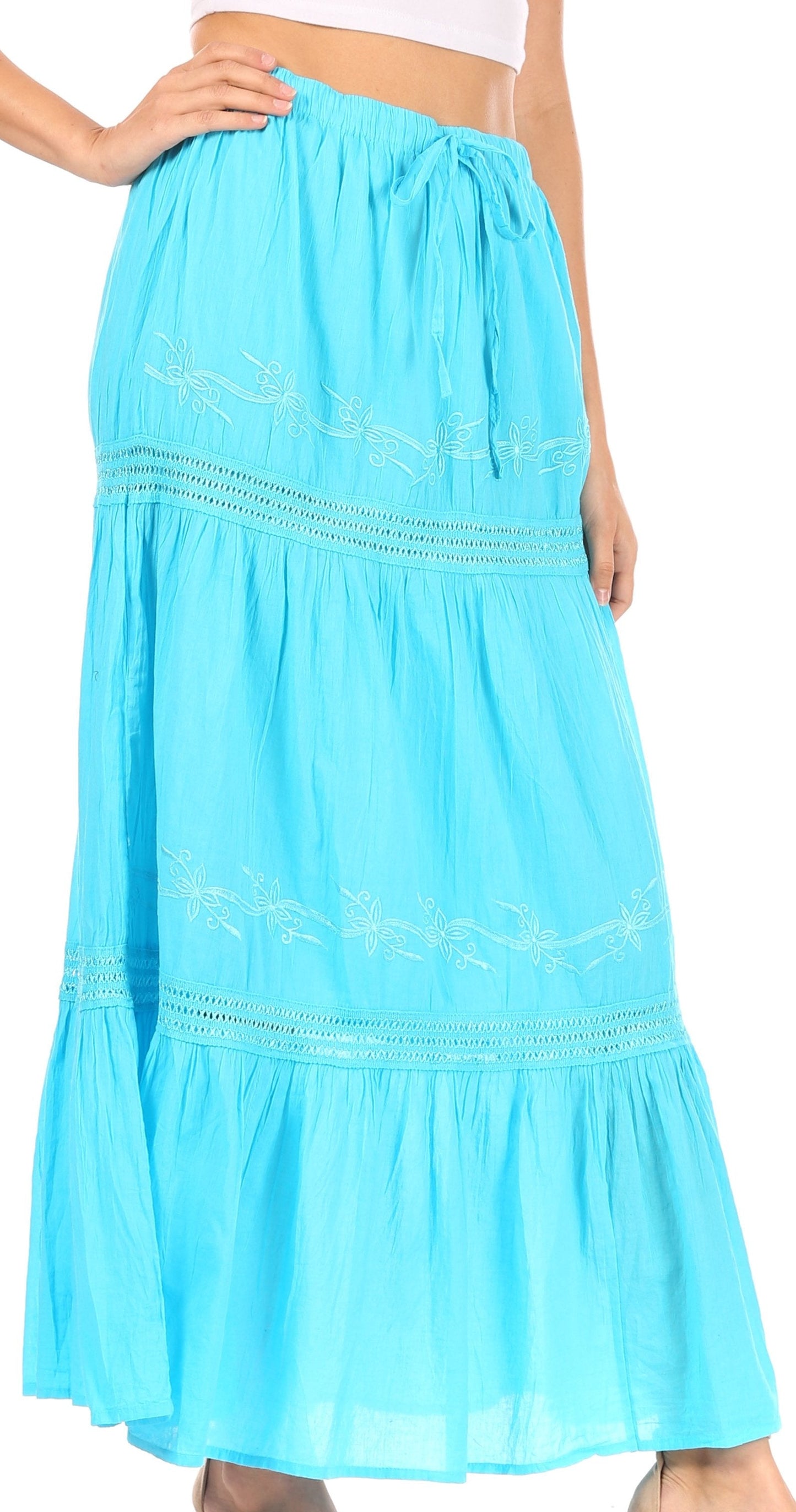 Sakkas Takara Maxi Broomstick Cascading Peasant Skirt with Elastic Waist - Concordia Style Boutique