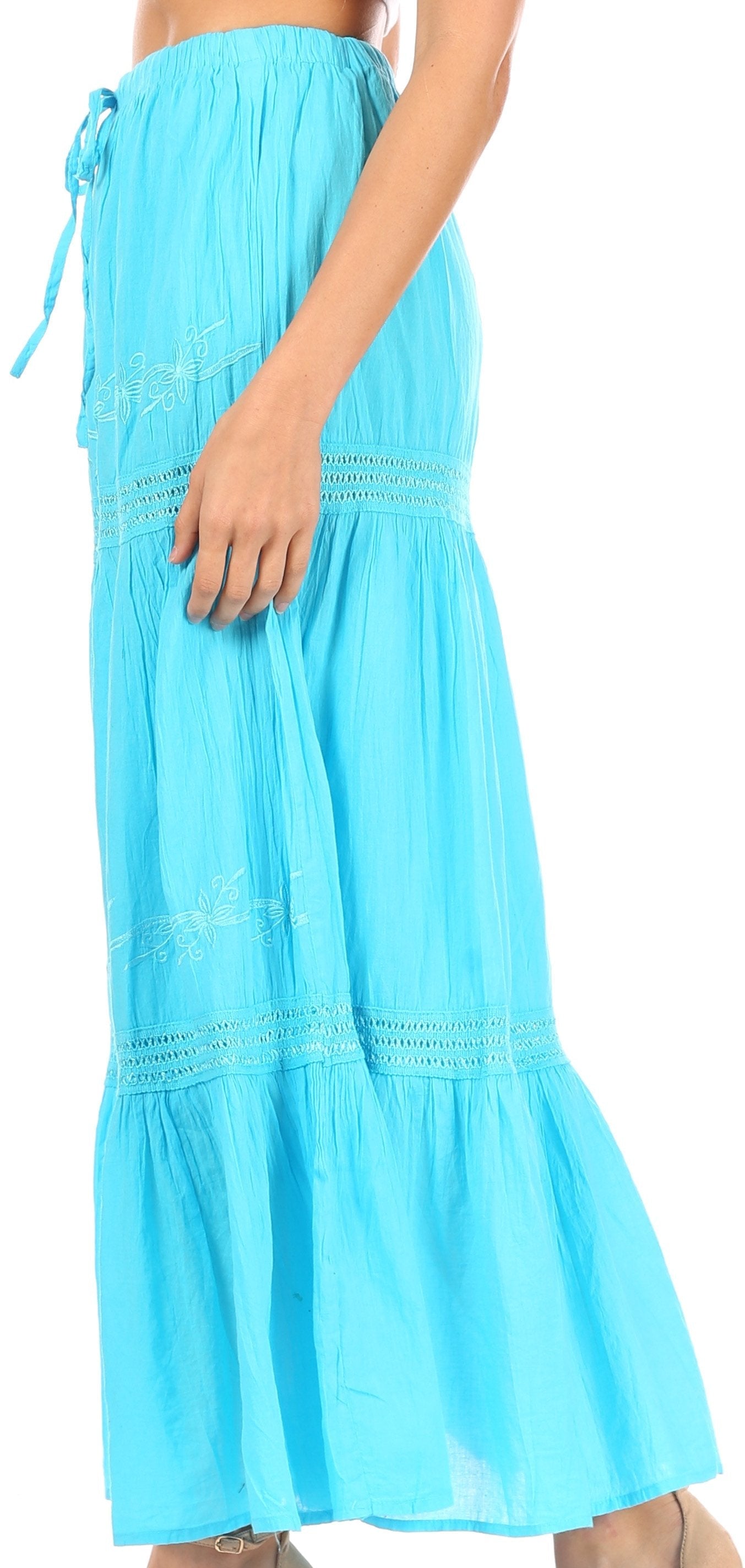 Sakkas Takara Maxi Broomstick Cascading Peasant Skirt with Elastic Waist - Concordia Style Boutique