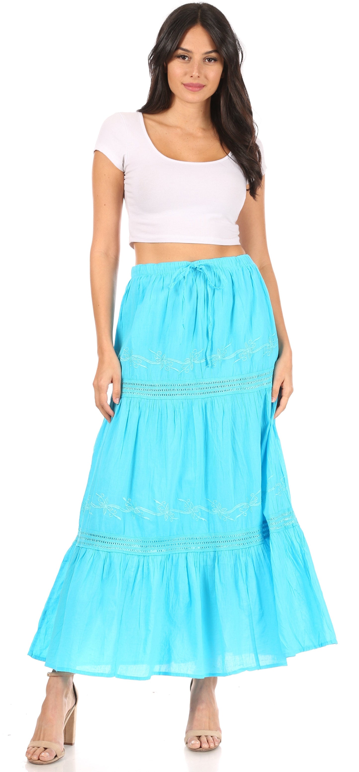 Sakkas Takara Maxi Broomstick Cascading Peasant Skirt with Elastic Waist - Concordia Style Boutique