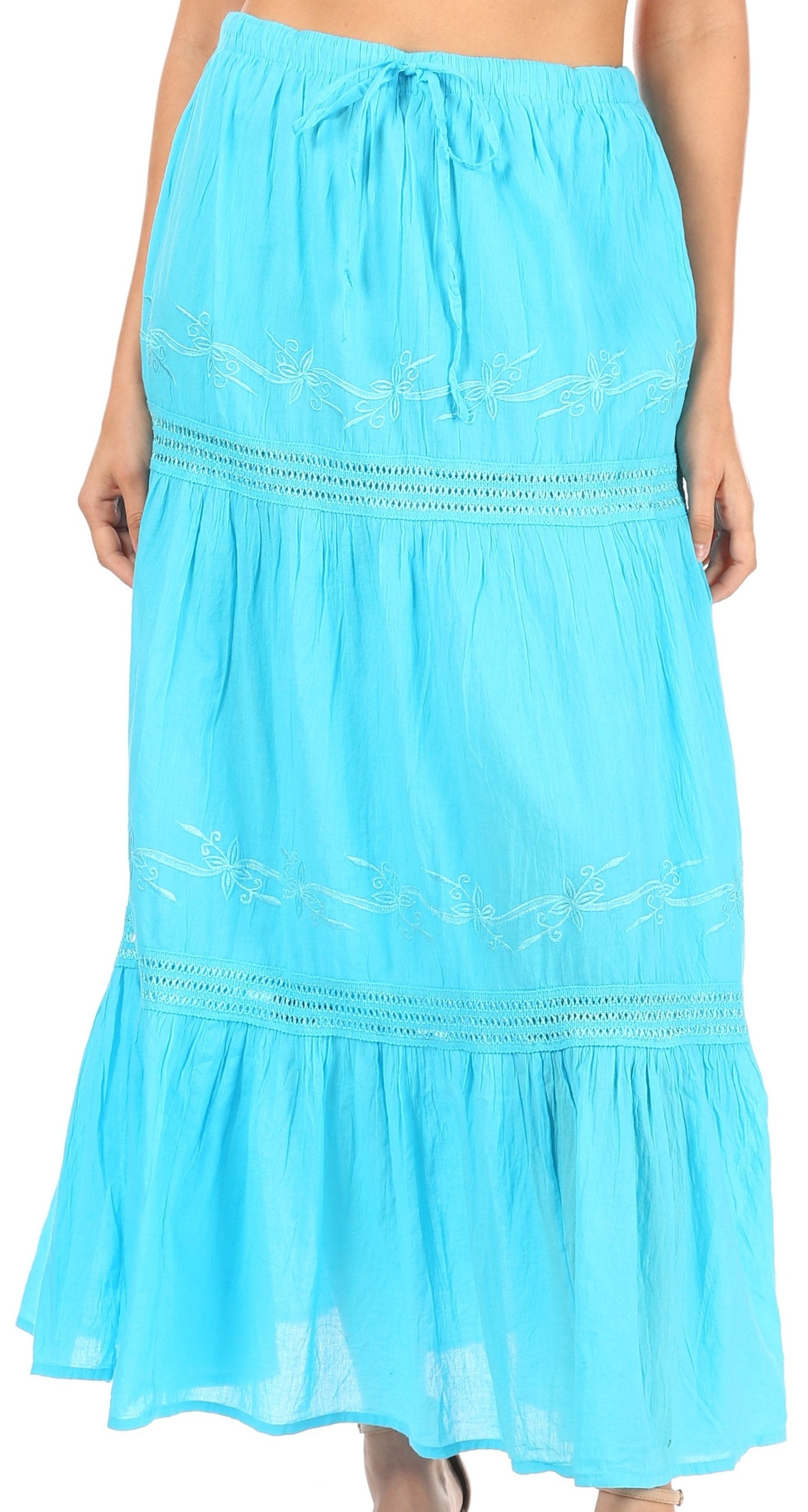 Sakkas Takara Maxi Broomstick Cascading Peasant Skirt with Elastic Waist - Concordia Style Boutique