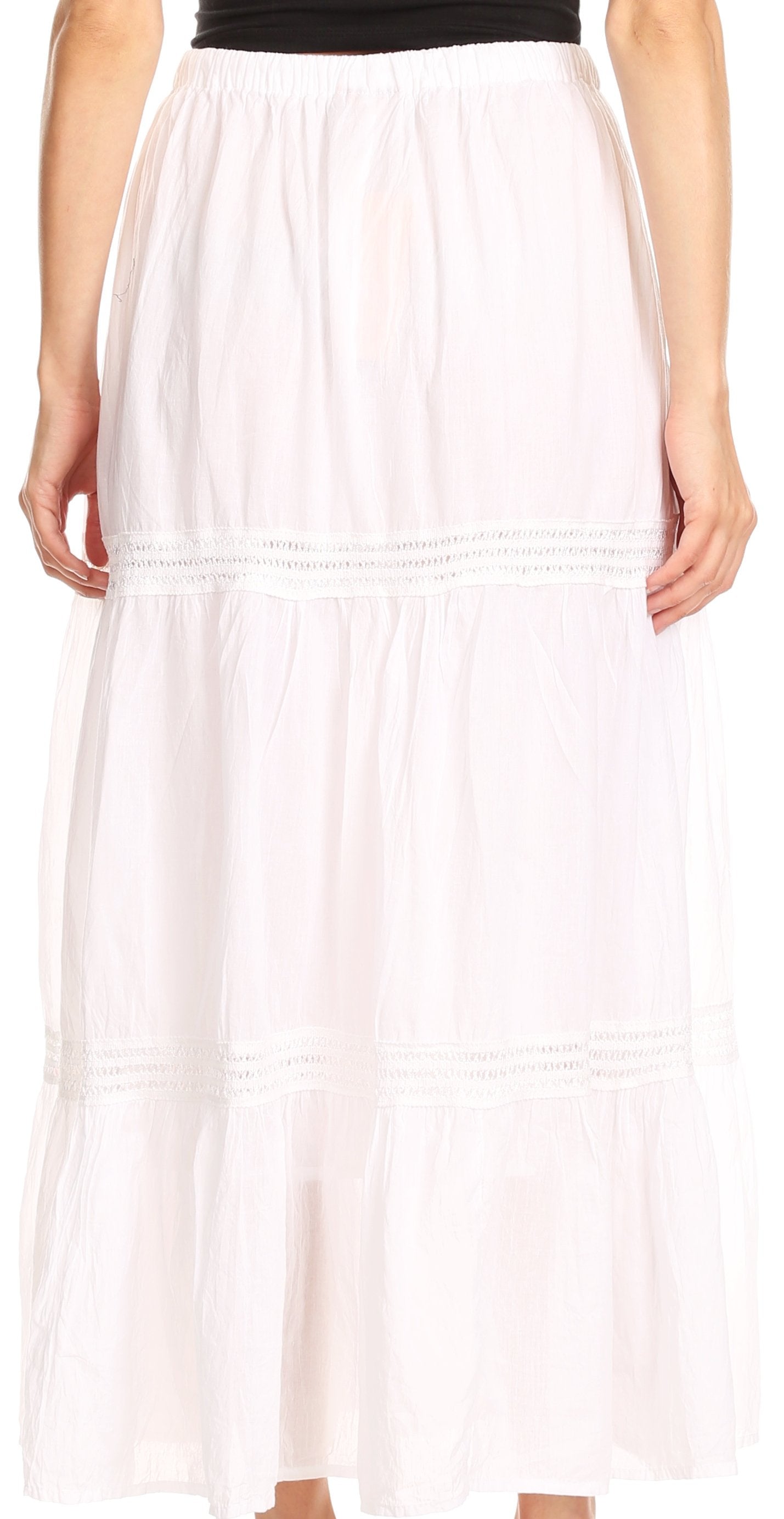 Sakkas Takara Maxi Broomstick Cascading Peasant Skirt with Elastic Waist - Concordia Style Boutique