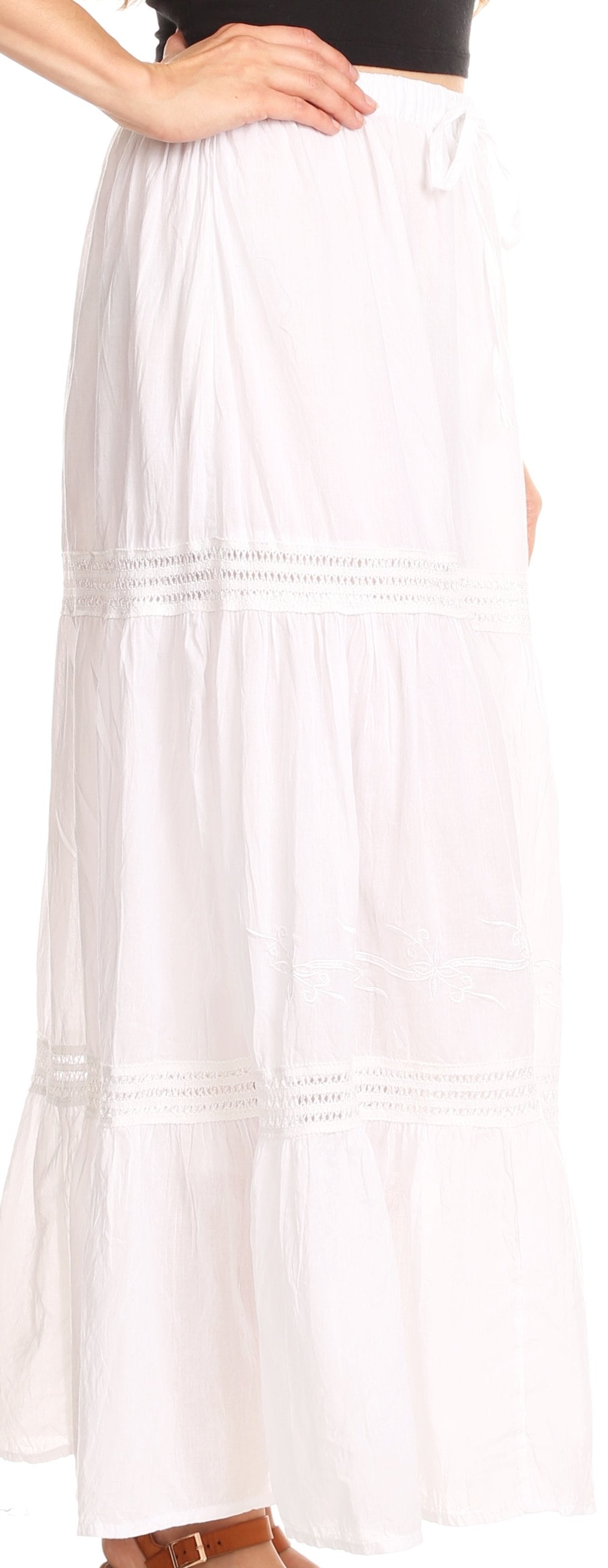 Sakkas Takara Maxi Broomstick Cascading Peasant Skirt with Elastic Waist - Concordia Style Boutique