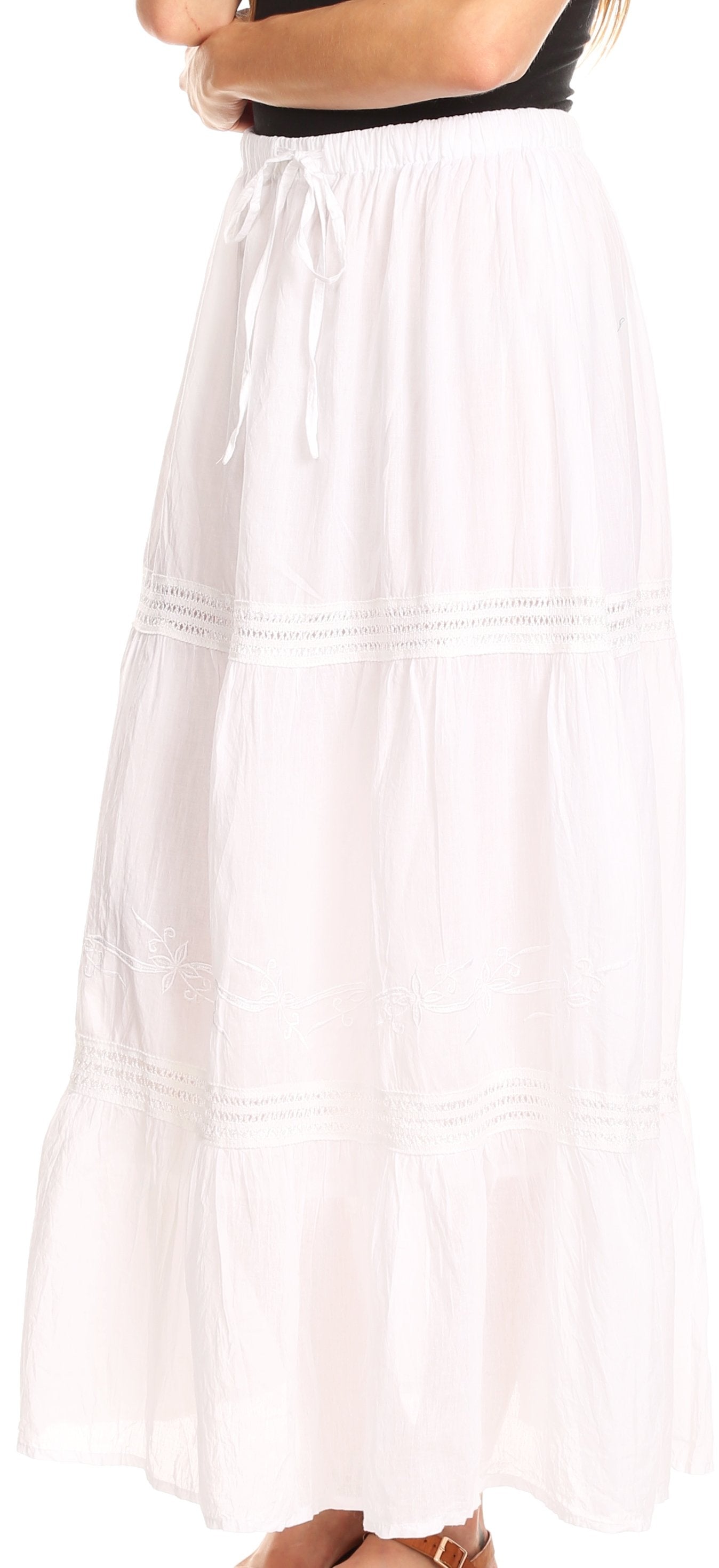 Sakkas Takara Maxi Broomstick Cascading Peasant Skirt with Elastic Waist - Concordia Style Boutique
