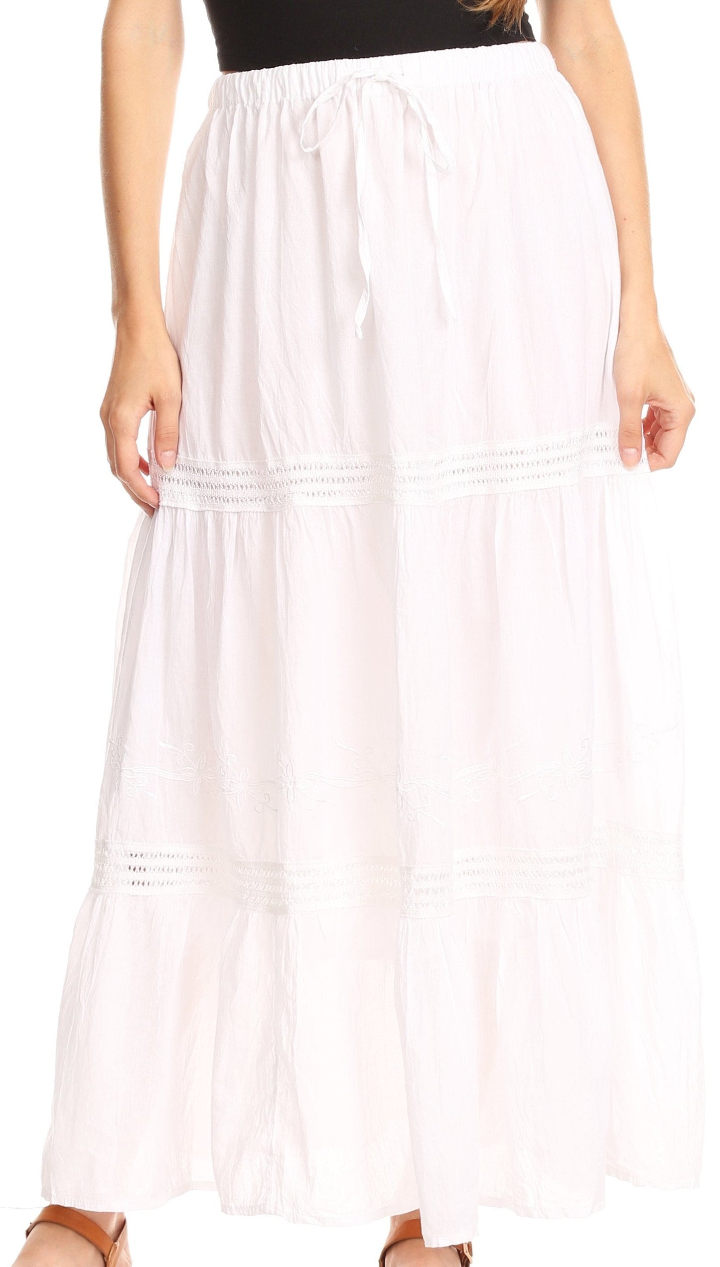 Sakkas Takara Maxi Broomstick Cascading Peasant Skirt with Elastic Waist - Concordia Style Boutique