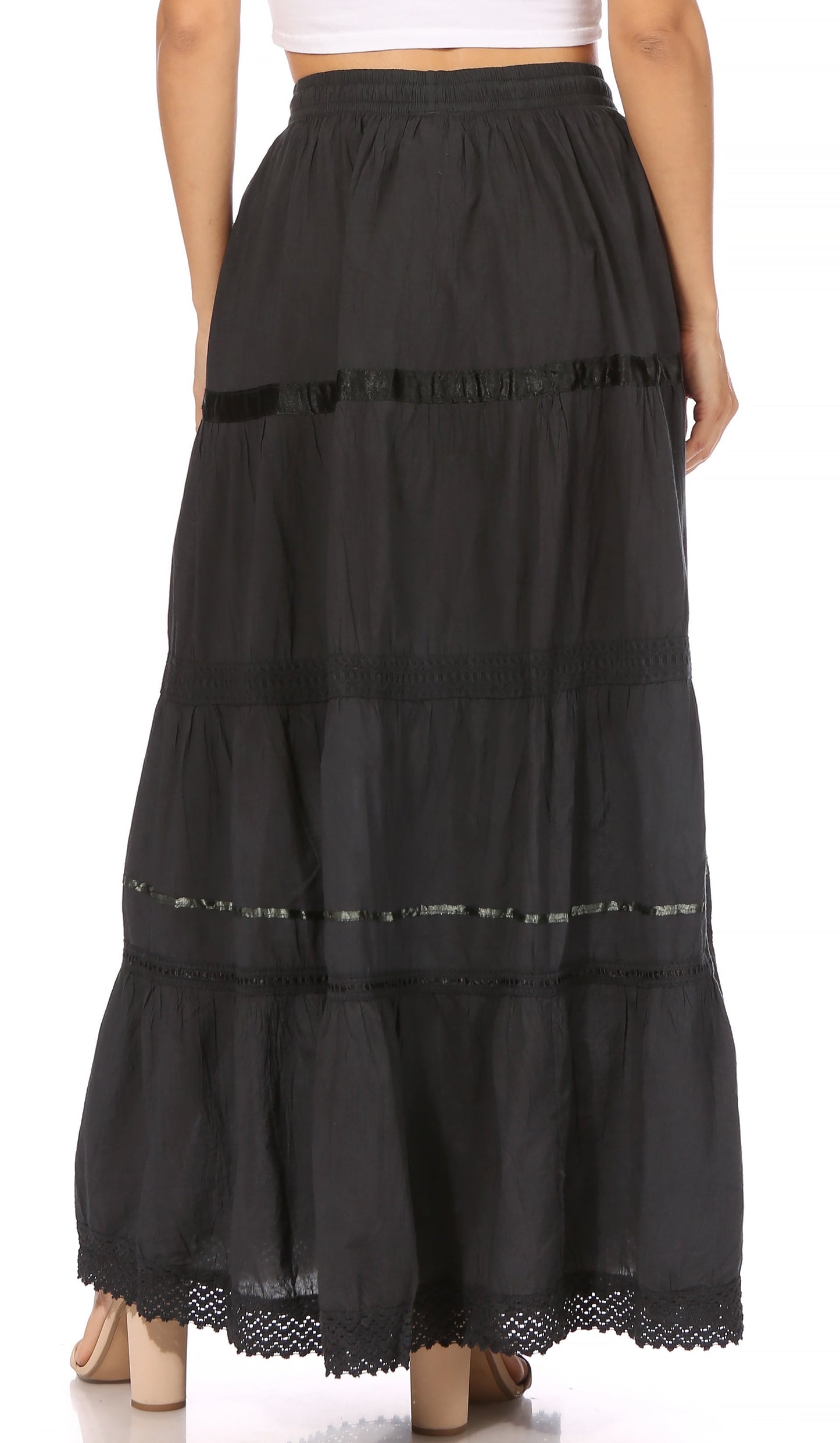 Sakkas Solid Embroidered Gypsy / Bohemian Full / Maxi / Long Cotton Skirt - Concordia Style Boutique