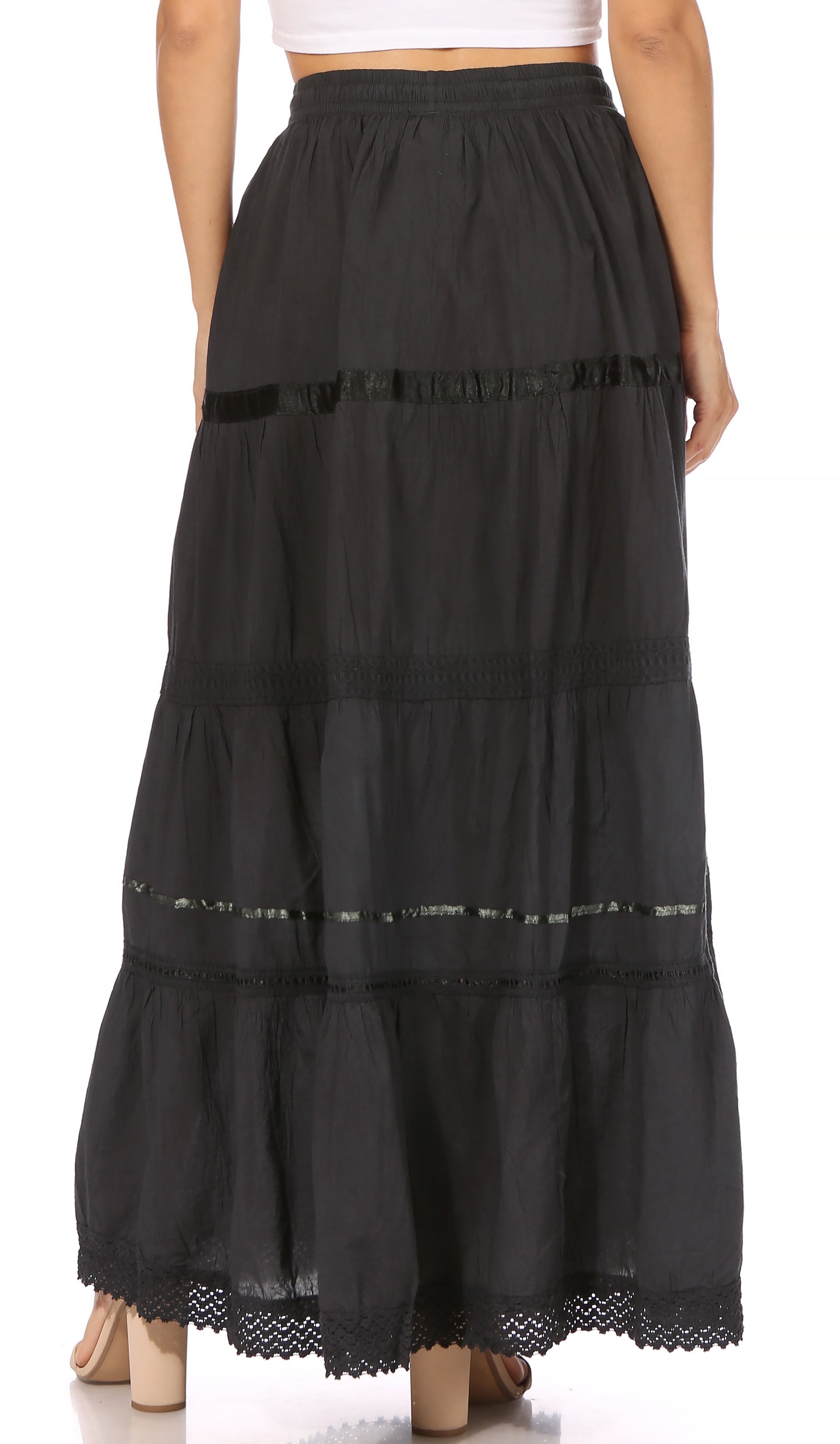 Sakkas Solid Embroidered Gypsy / Bohemian Full / Maxi / Long Cotton Skirt - Concordia Style Boutique
