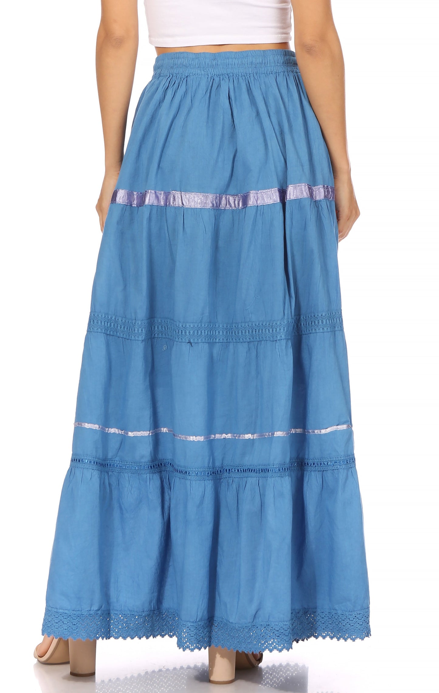 Sakkas Solid Embroidered Gypsy / Bohemian Full / Maxi / Long Cotton Skirt - Concordia Style Boutique