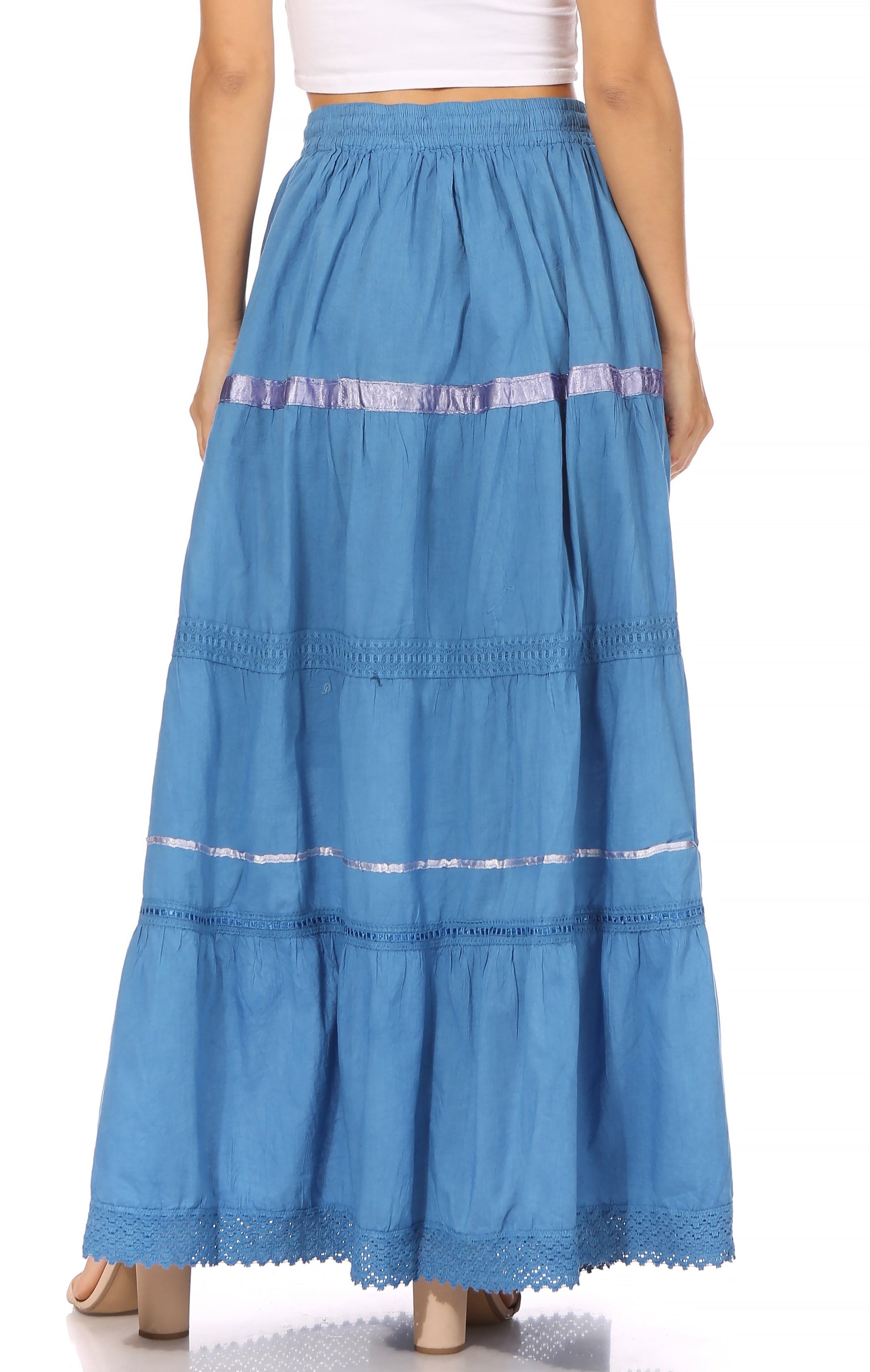 Sakkas Solid Embroidered Gypsy / Bohemian Full / Maxi / Long Cotton Skirt - Concordia Style Boutique