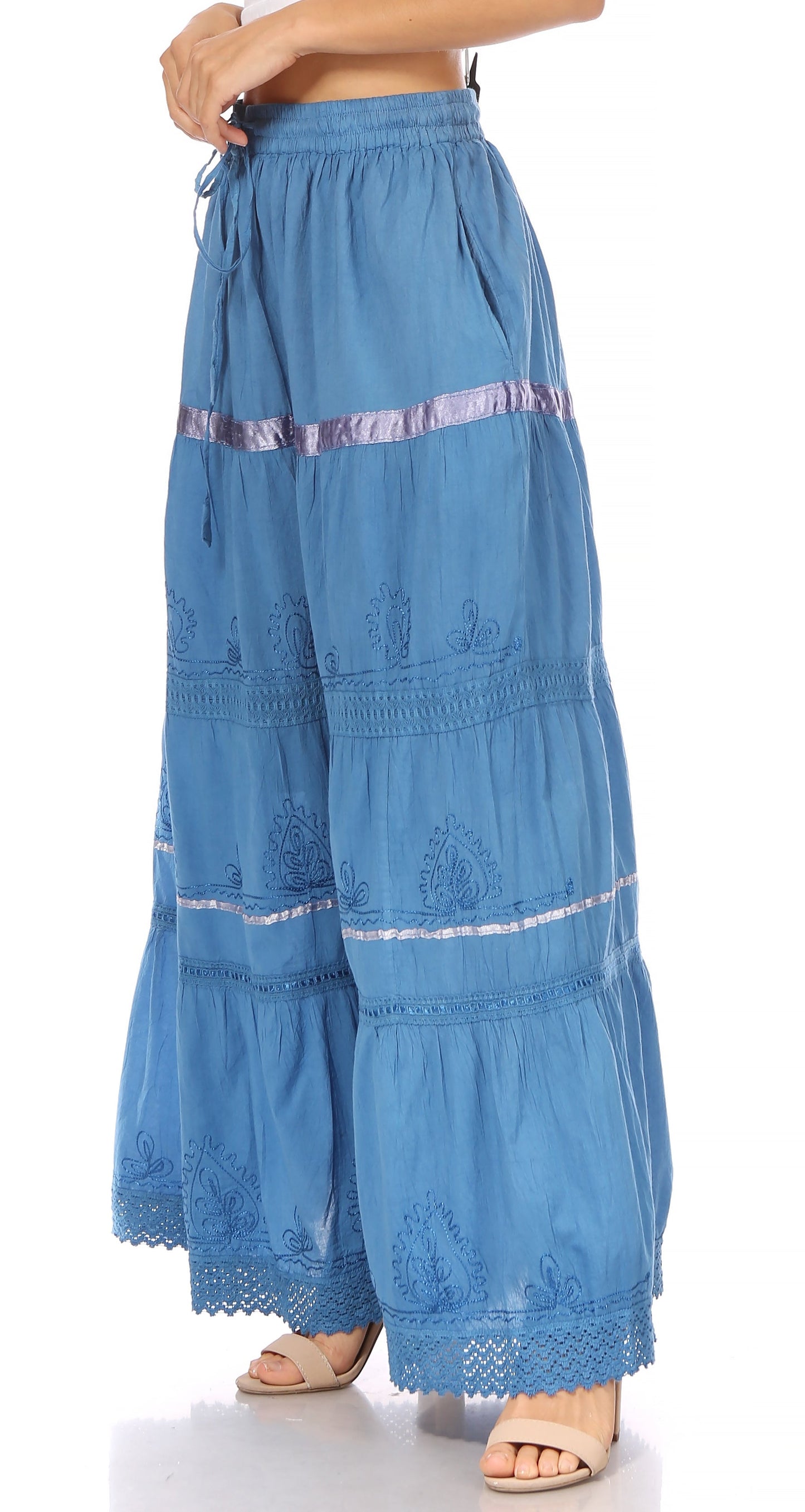 Sakkas Solid Embroidered Gypsy / Bohemian Full / Maxi / Long Cotton Skirt - Concordia Style Boutique