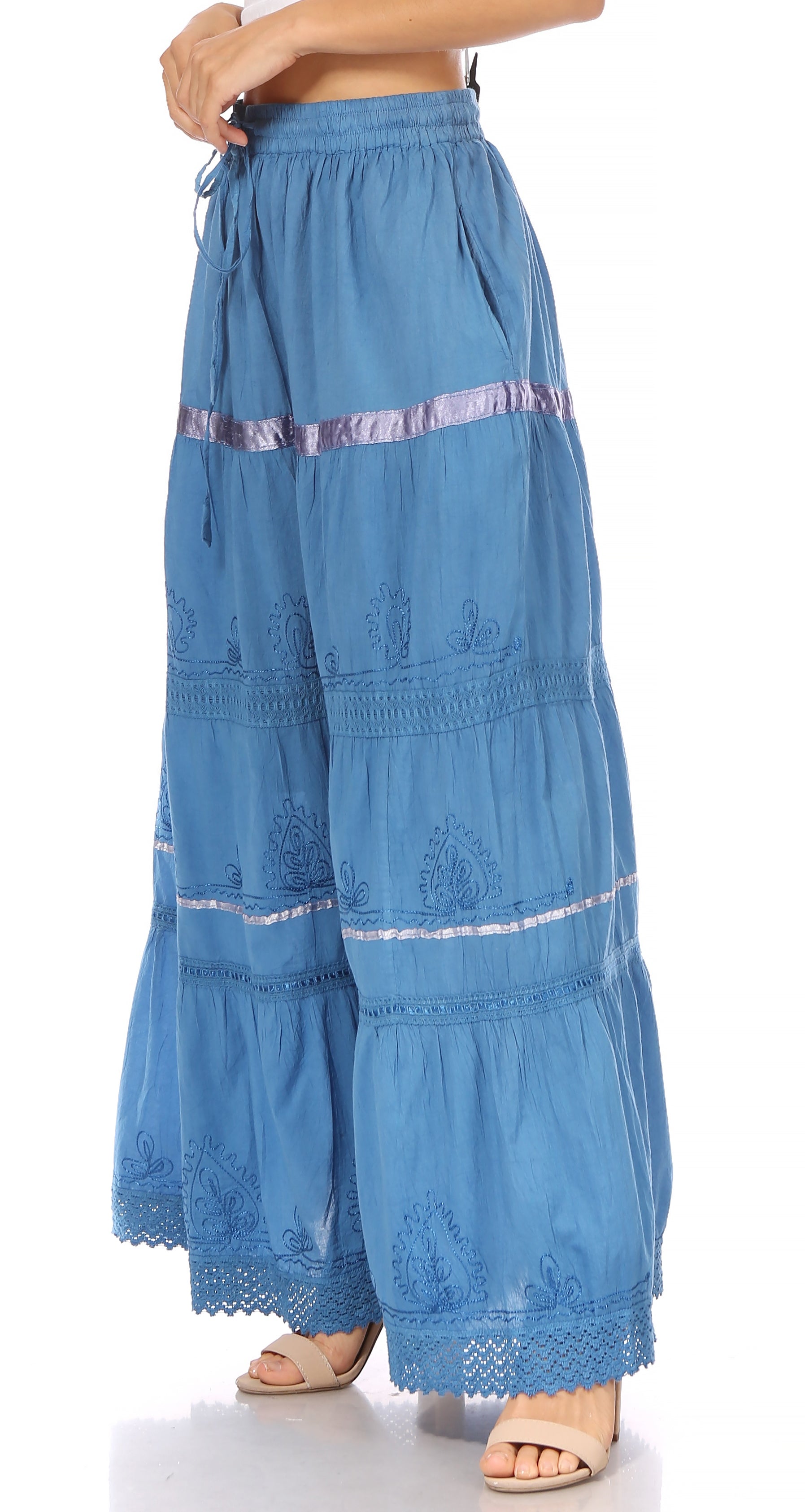 Sakkas Solid Embroidered Gypsy / Bohemian Full / Maxi / Long Cotton Skirt - Concordia Style Boutique
