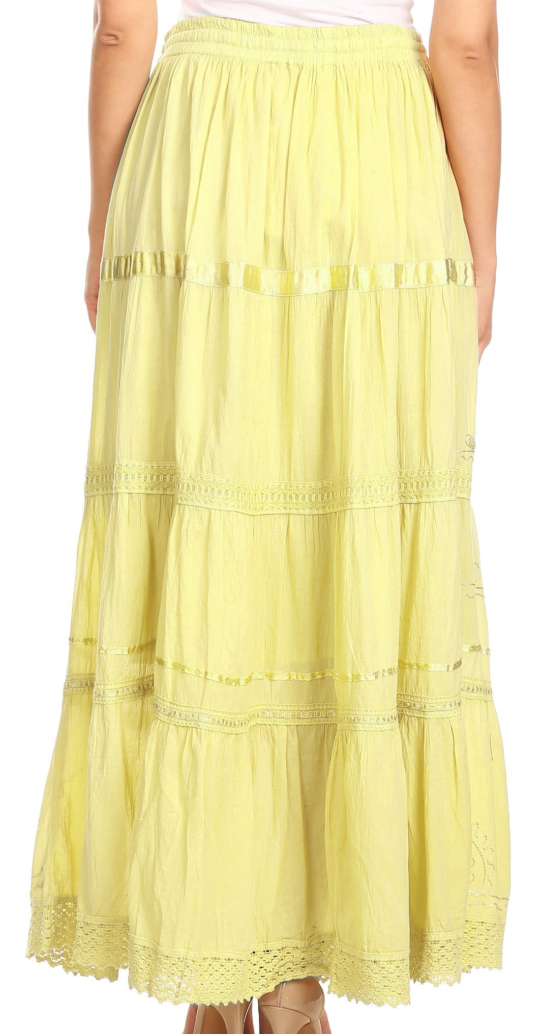Sakkas Solid Embroidered Gypsy / Bohemian Full / Maxi / Long Cotton Skirt - Concordia Style Boutique