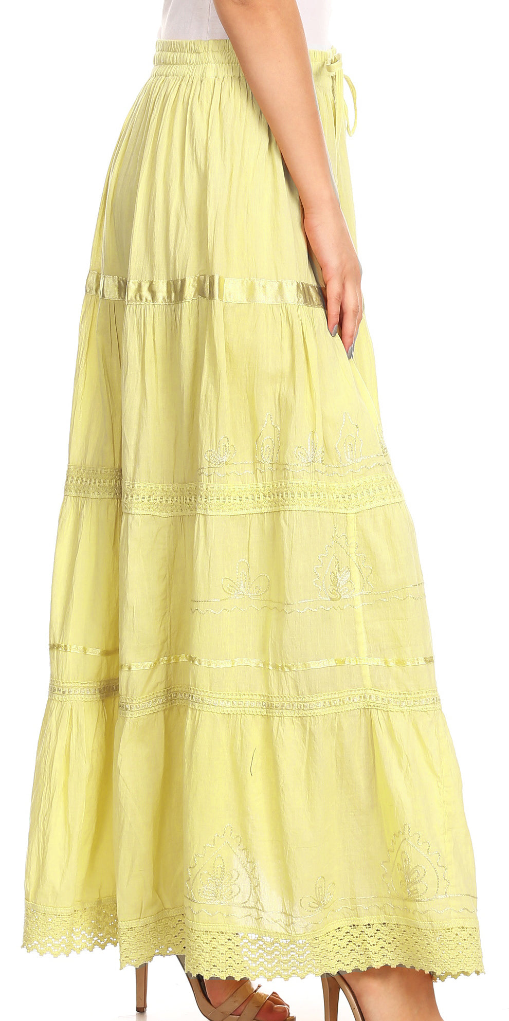 Sakkas Solid Embroidered Gypsy / Bohemian Full / Maxi / Long Cotton Skirt - Concordia Style Boutique
