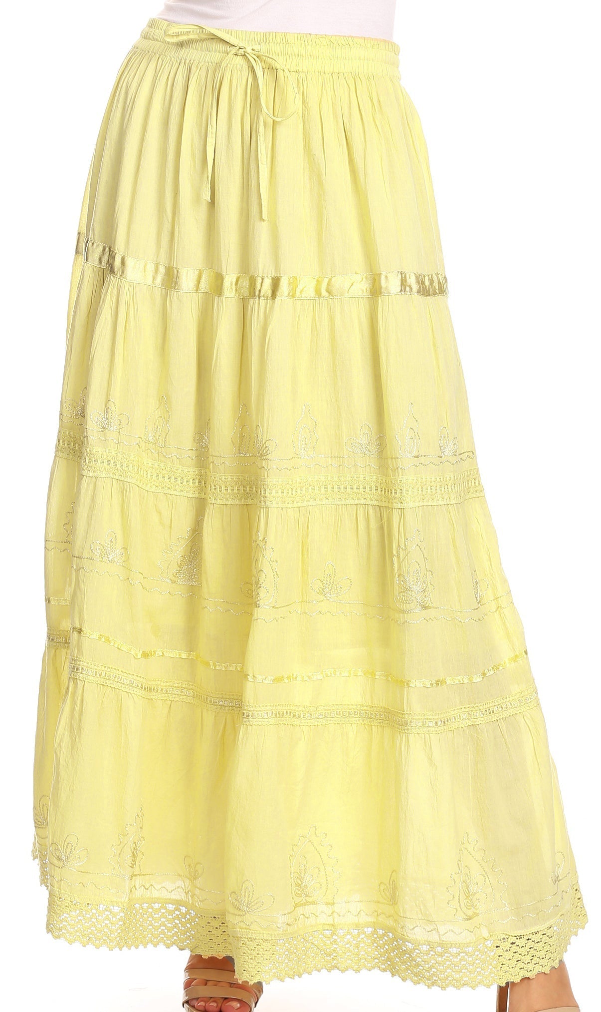 Sakkas Solid Embroidered Gypsy / Bohemian Full / Maxi / Long Cotton Skirt - Concordia Style Boutique