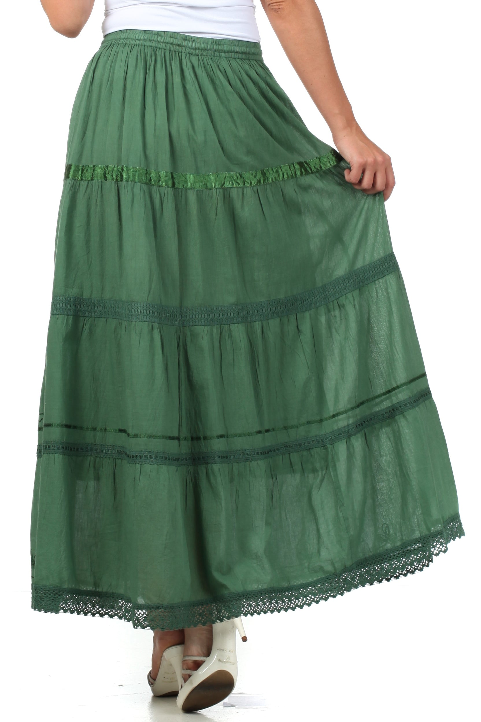 Sakkas Solid Embroidered Gypsy / Bohemian Full / Maxi / Long Cotton Skirt - Concordia Style Boutique