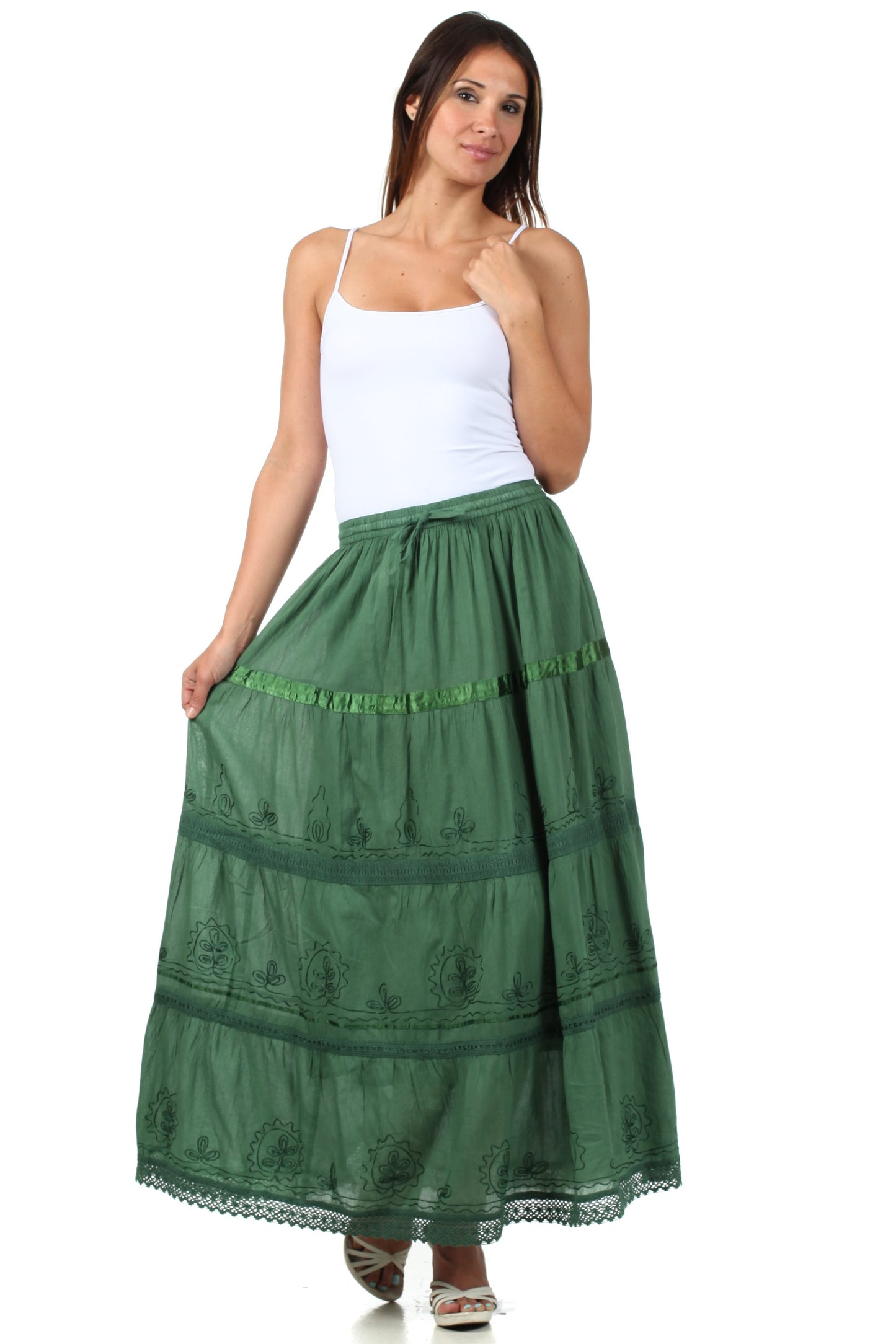 Sakkas Solid Embroidered Gypsy / Bohemian Full / Maxi / Long Cotton Skirt - Concordia Style Boutique