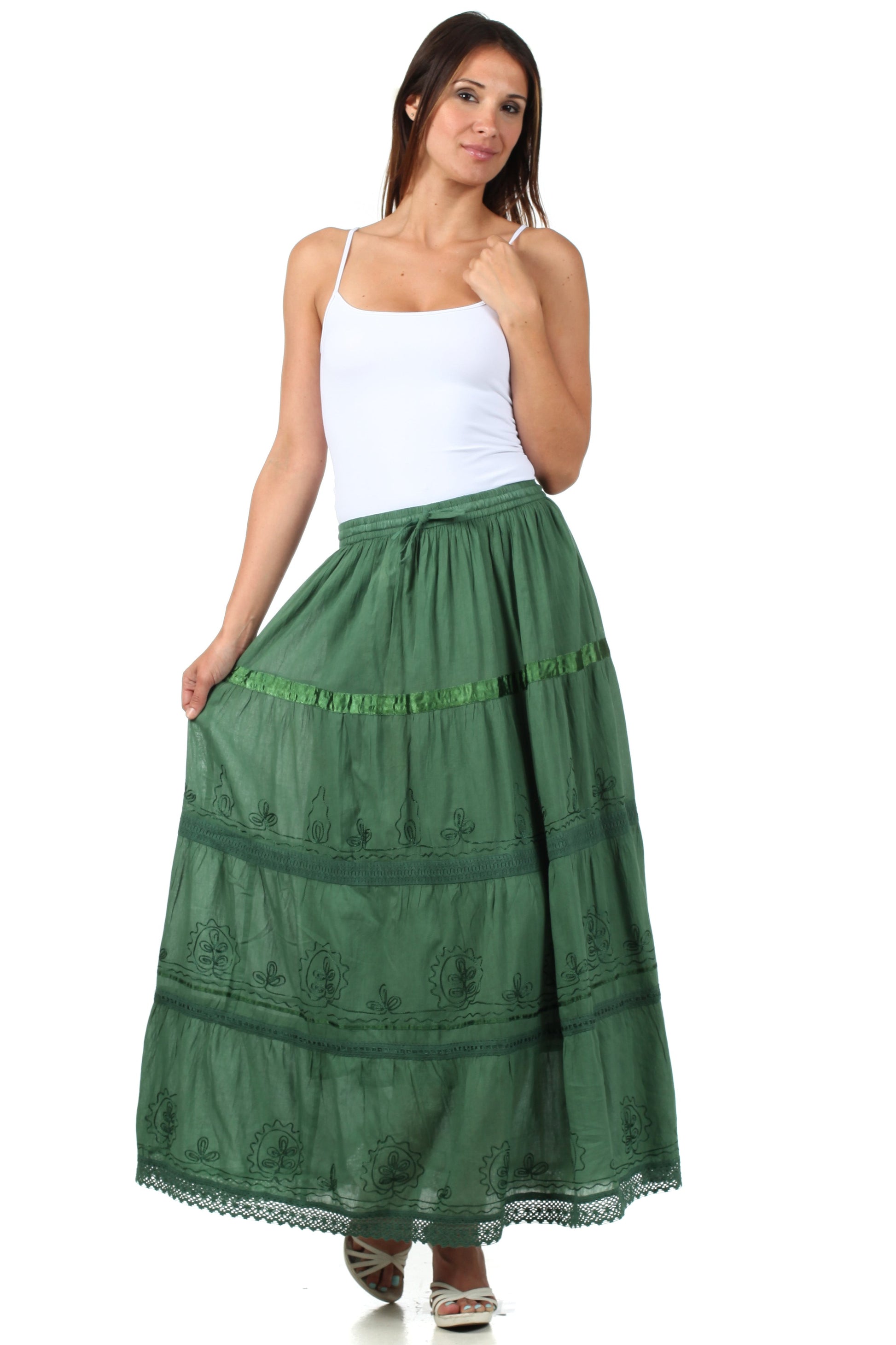 Sakkas Solid Embroidered Gypsy / Bohemian Full / Maxi / Long Cotton Skirt - Concordia Style Boutique