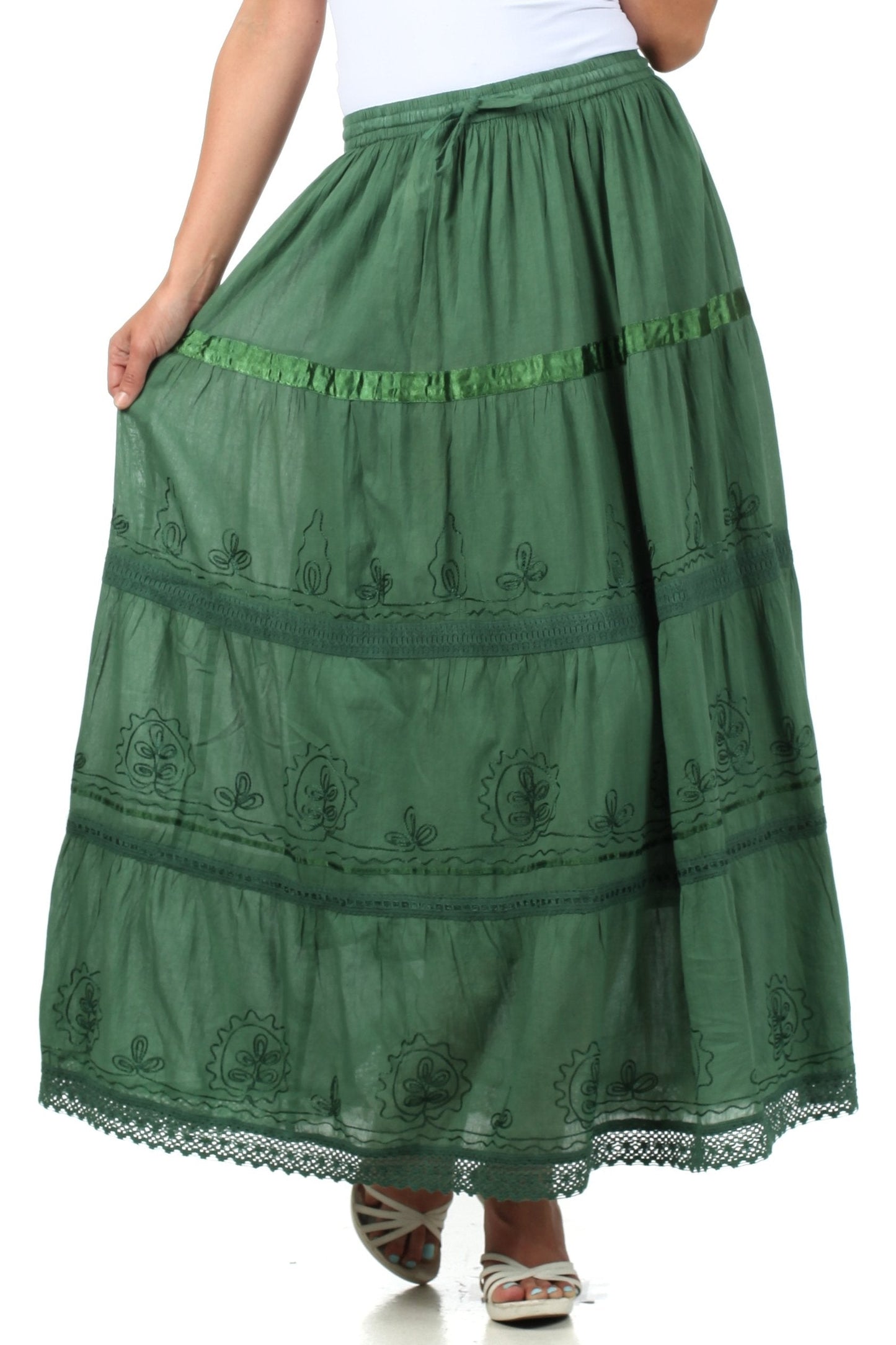 Sakkas Solid Embroidered Gypsy / Bohemian Full / Maxi / Long Cotton Skirt - Concordia Style Boutique