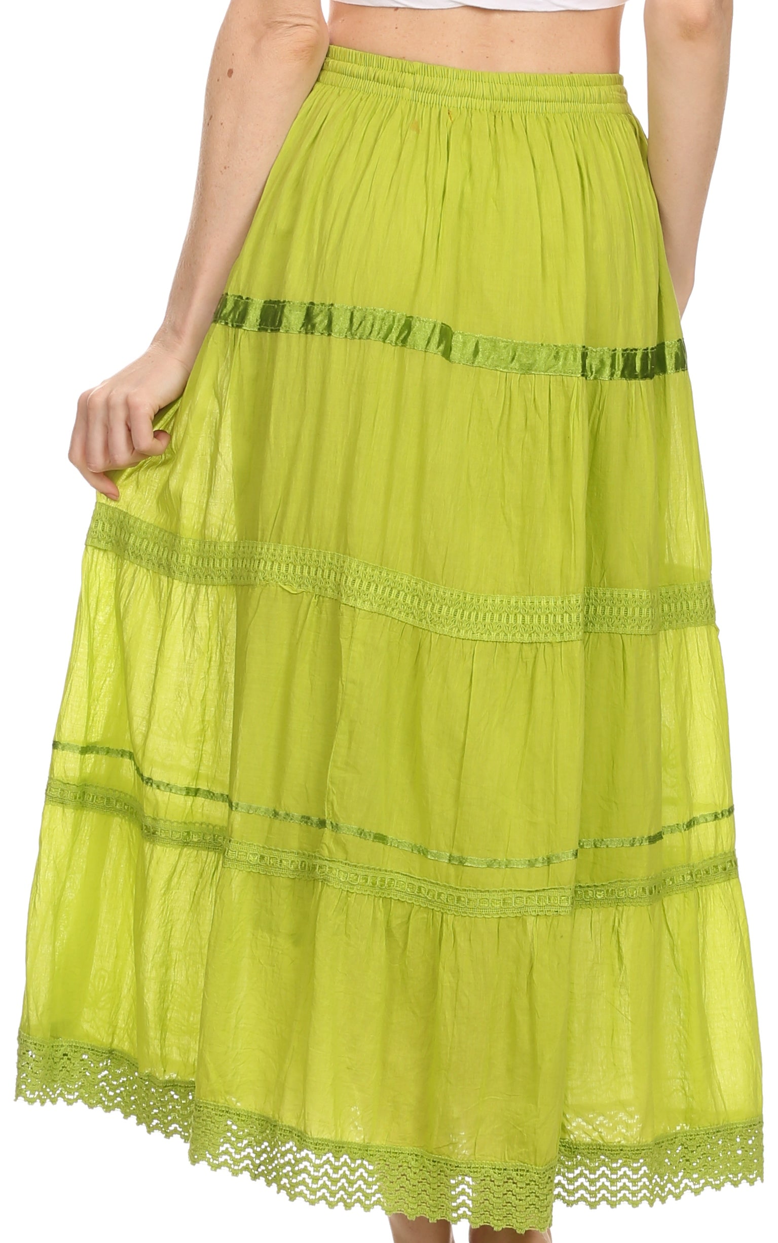 Sakkas Solid Embroidered Gypsy / Bohemian Full / Maxi / Long Cotton Skirt - Concordia Style Boutique