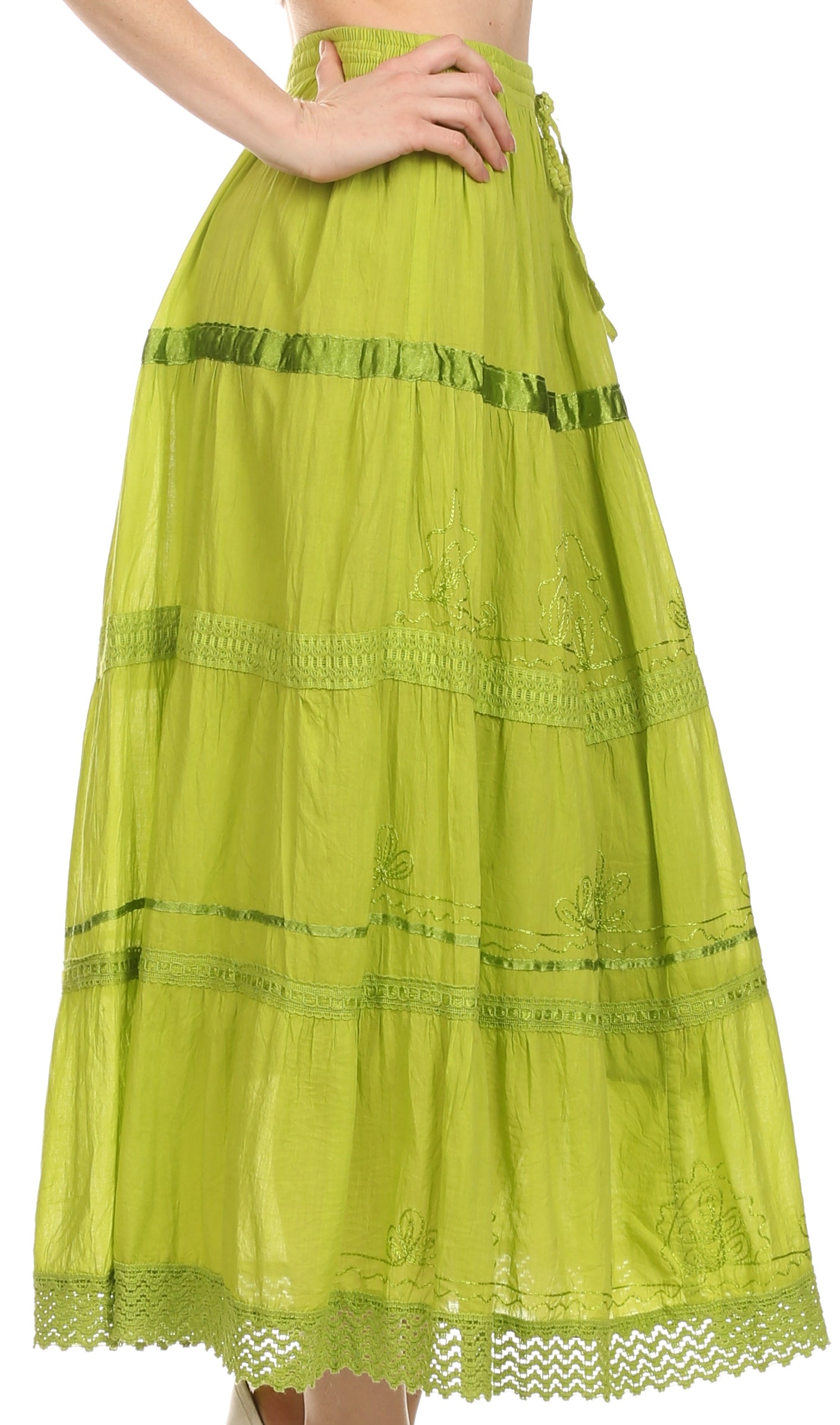 Sakkas Solid Embroidered Gypsy / Bohemian Full / Maxi / Long Cotton Skirt - Concordia Style Boutique
