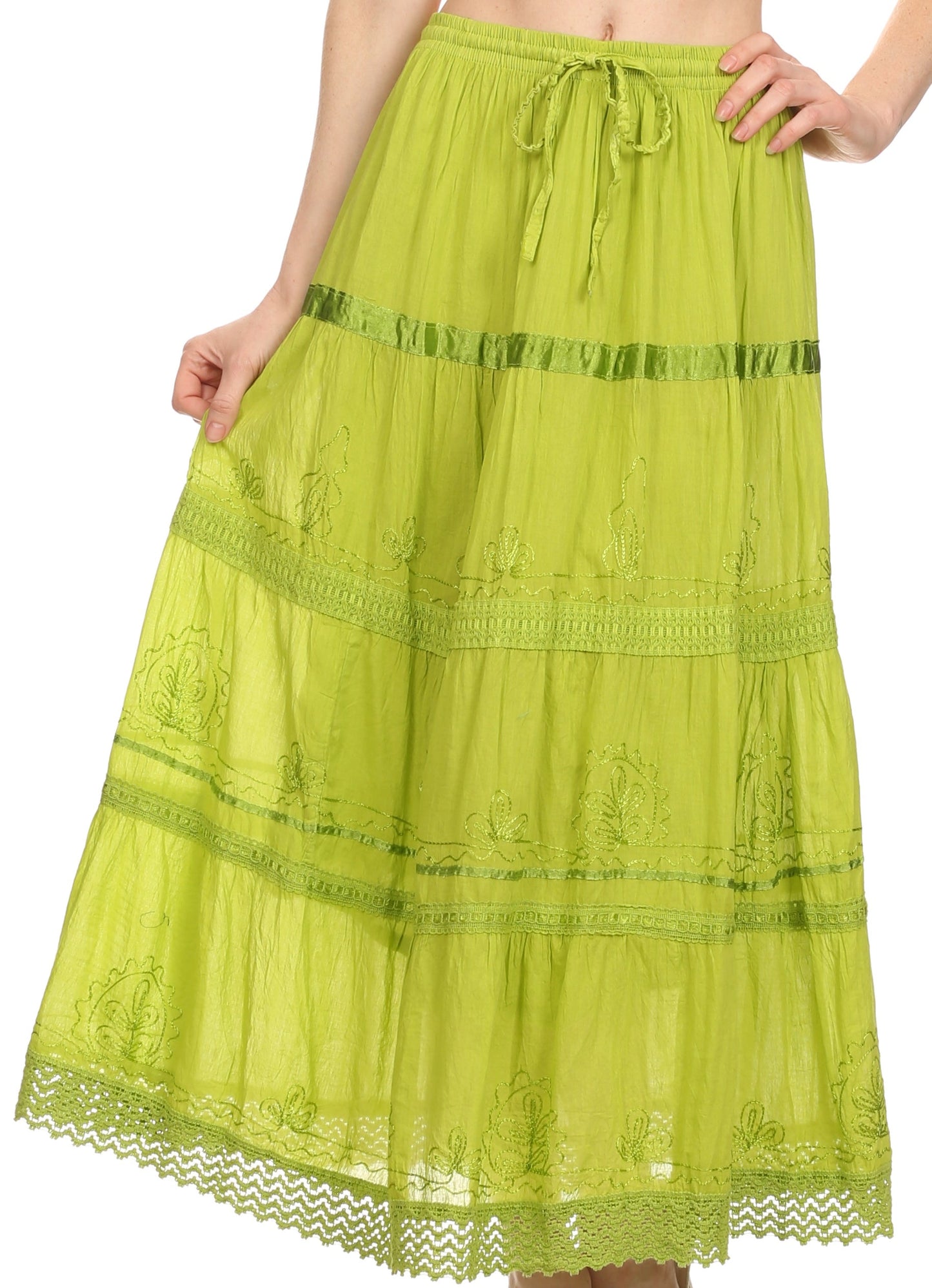 Sakkas Solid Embroidered Gypsy / Bohemian Full / Maxi / Long Cotton Skirt - Concordia Style Boutique