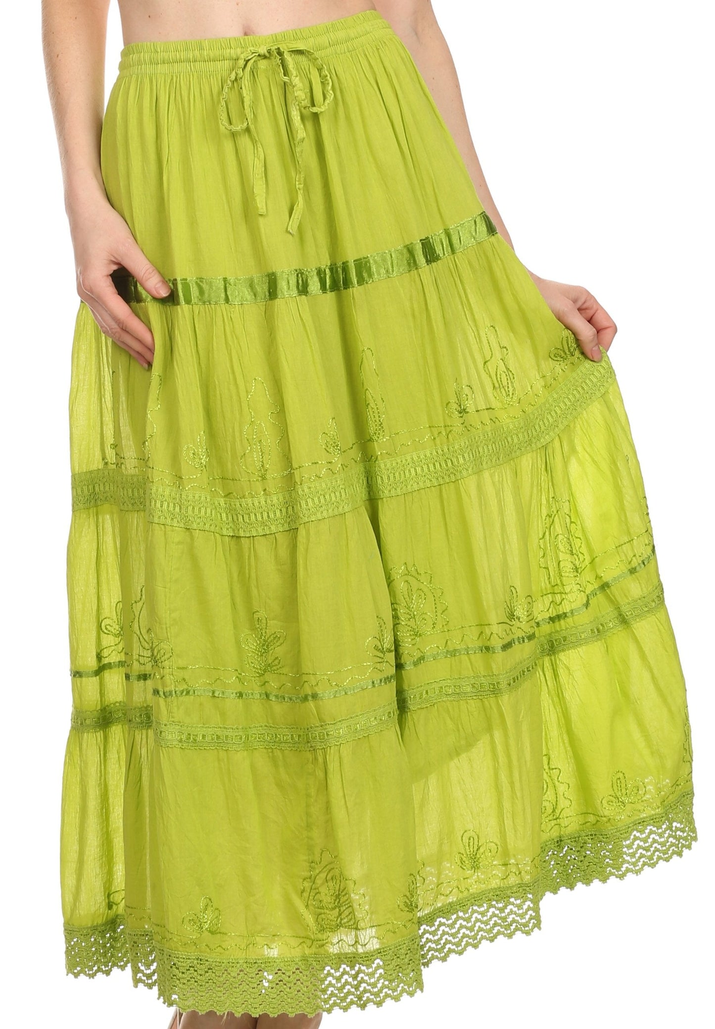 Sakkas Solid Embroidered Gypsy / Bohemian Full / Maxi / Long Cotton Skirt - Concordia Style Boutique