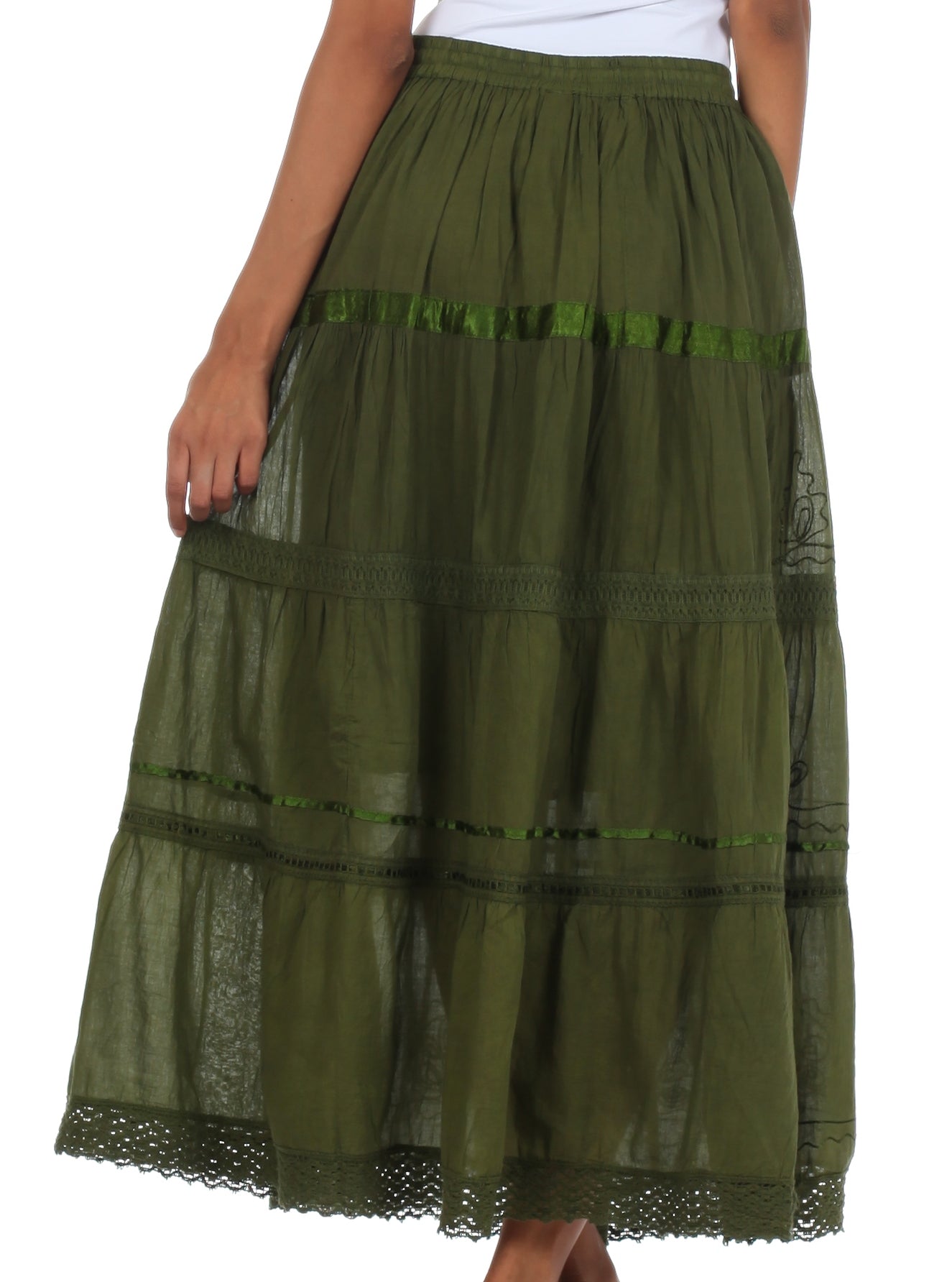 Sakkas Solid Embroidered Gypsy / Bohemian Full / Maxi / Long Cotton Skirt - Concordia Style Boutique